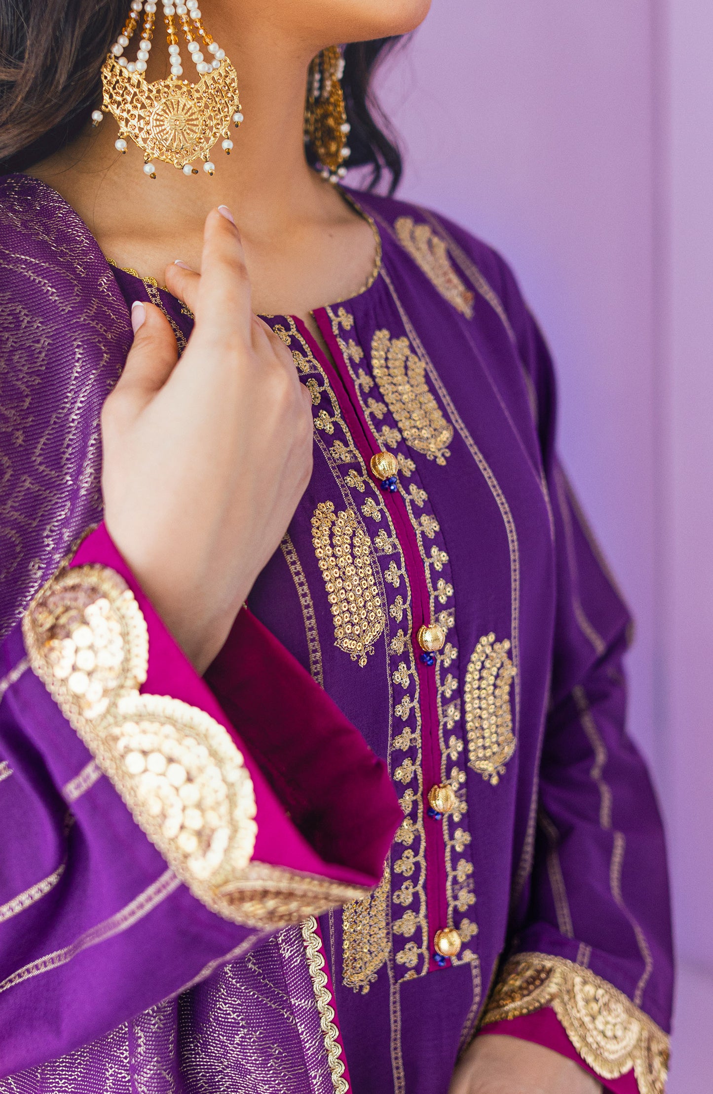 OTLF-23-047 PURPLE JACQUARD  UNSTITCHED SHIRT DUPATTA PANTS