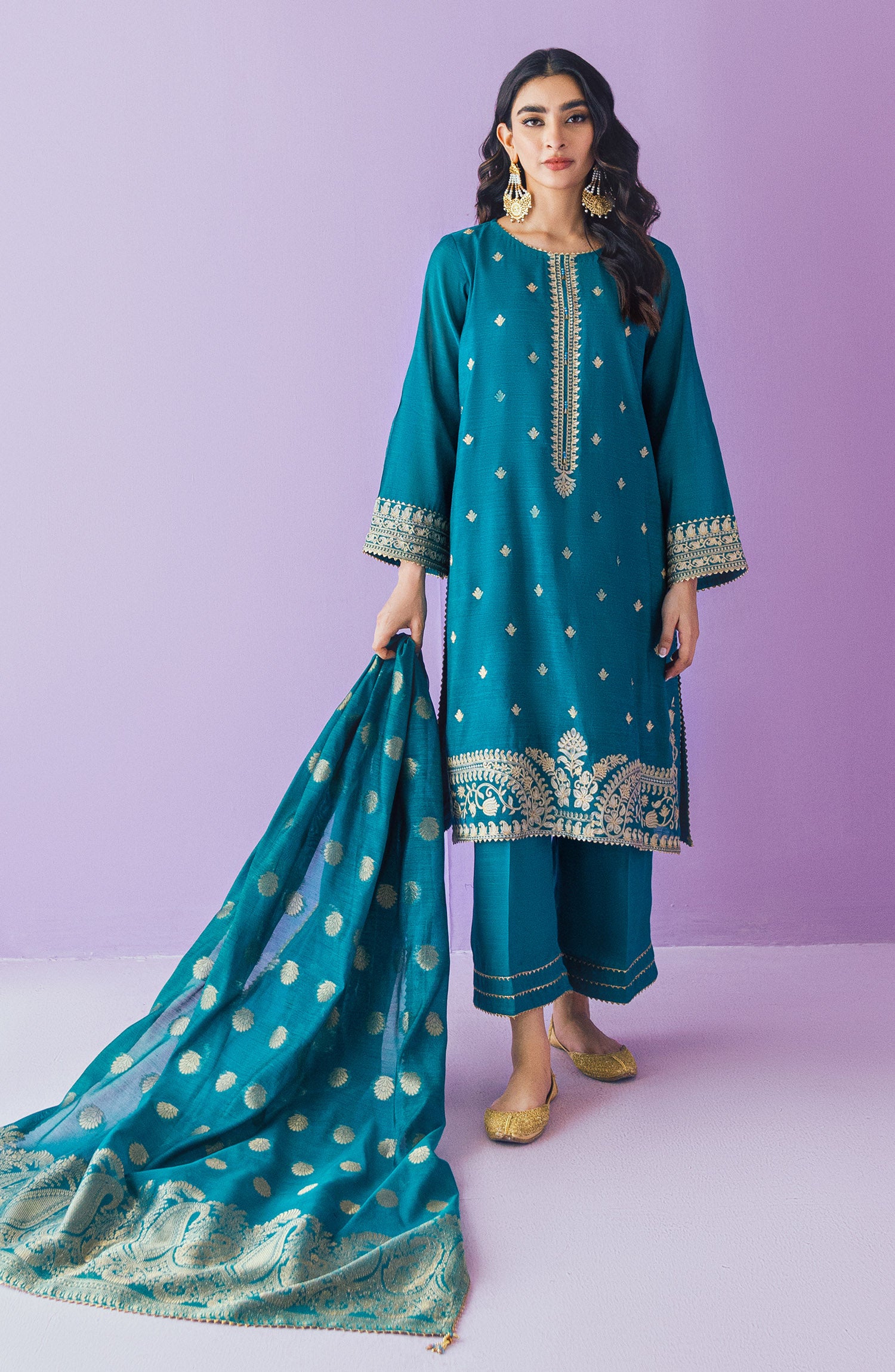OTLF-23-036 BLUE PAPER COTTON  UNSTITCHED SHIRT DUPATTA PANTS