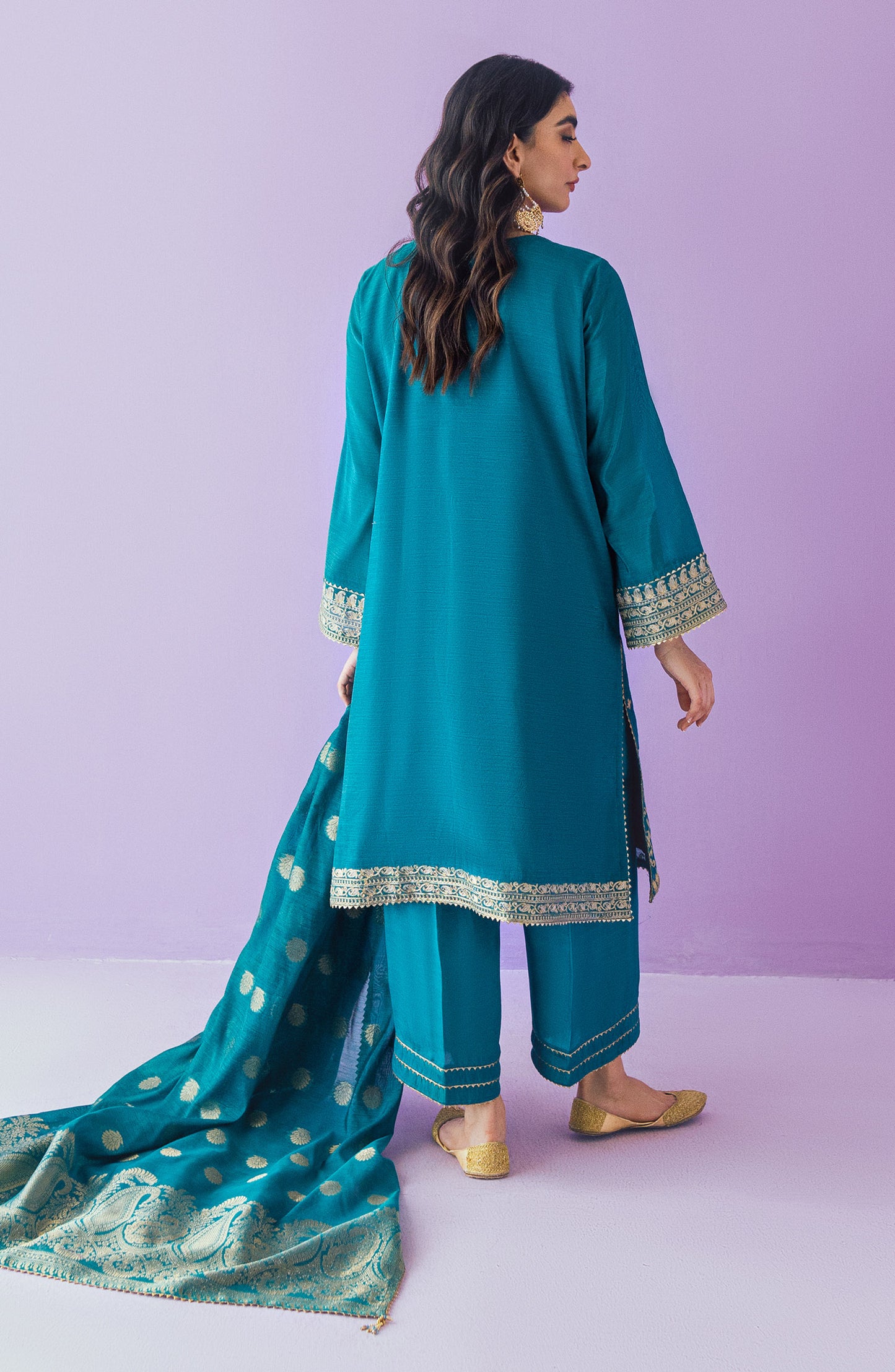OTLF-23-036 BLUE PAPER COTTON  UNSTITCHED SHIRT DUPATTA PANTS