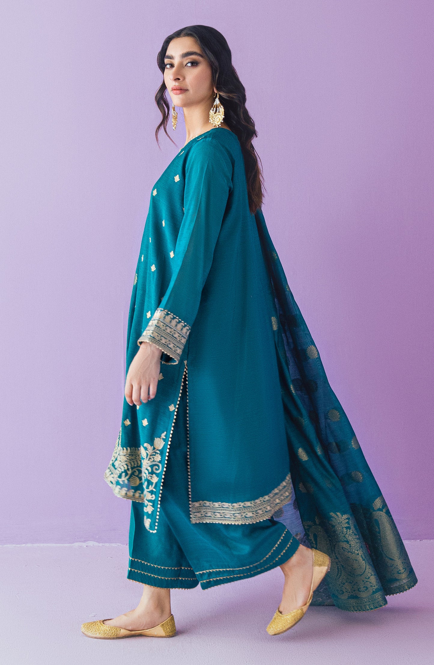 OTLF-23-036 BLUE PAPER COTTON  UNSTITCHED SHIRT DUPATTA PANTS