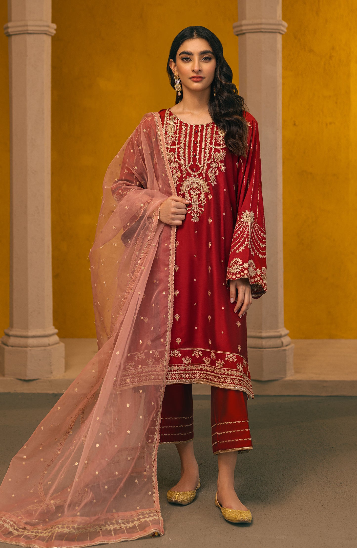 NF-SDT-23-020 MAROON COTTON SILK  READY TO WEAR SHIRT DUPATTA PANTS