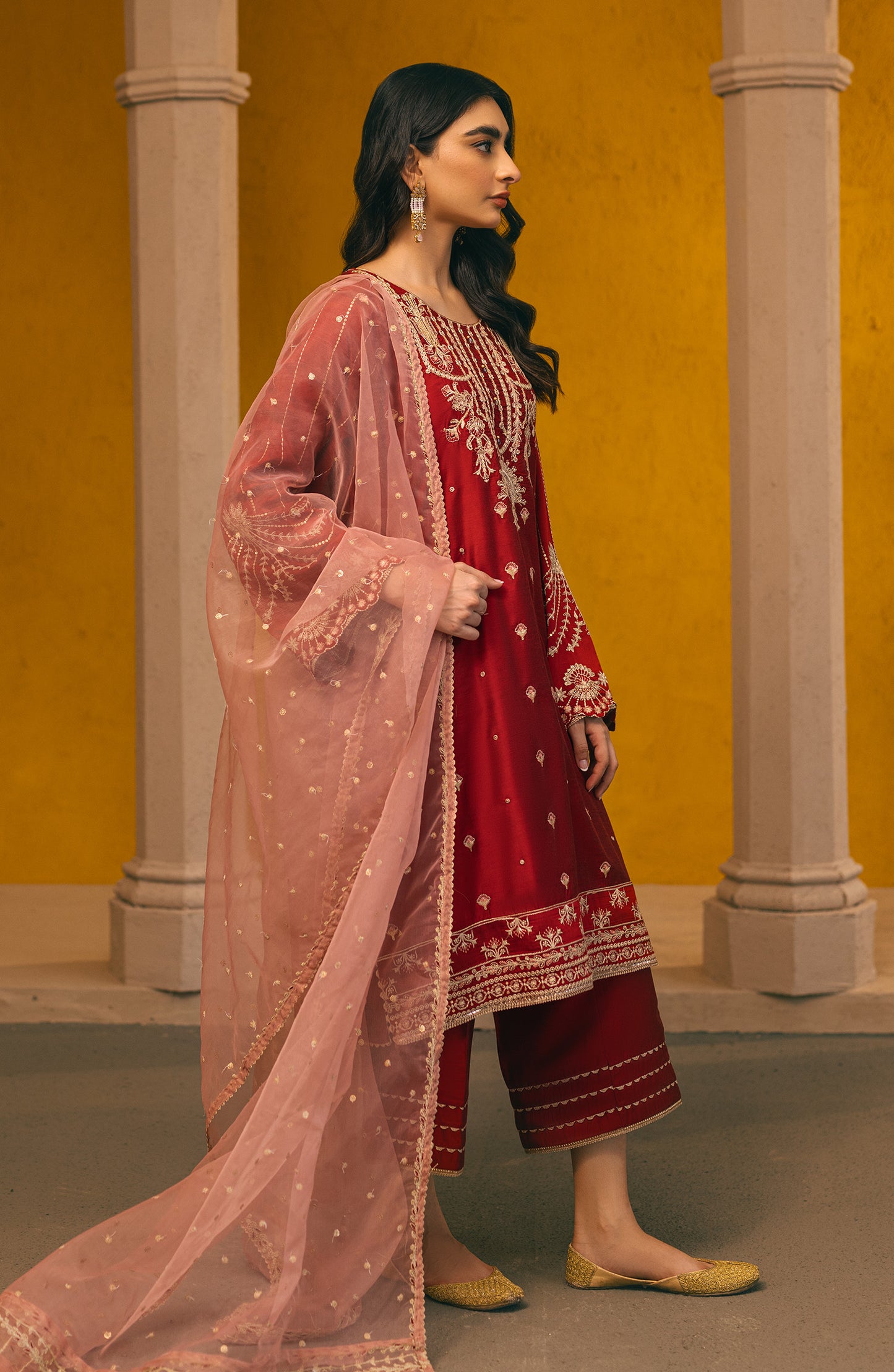NF-SDT-23-020 MAROON COTTON SILK  READY TO WEAR SHIRT DUPATTA PANTS