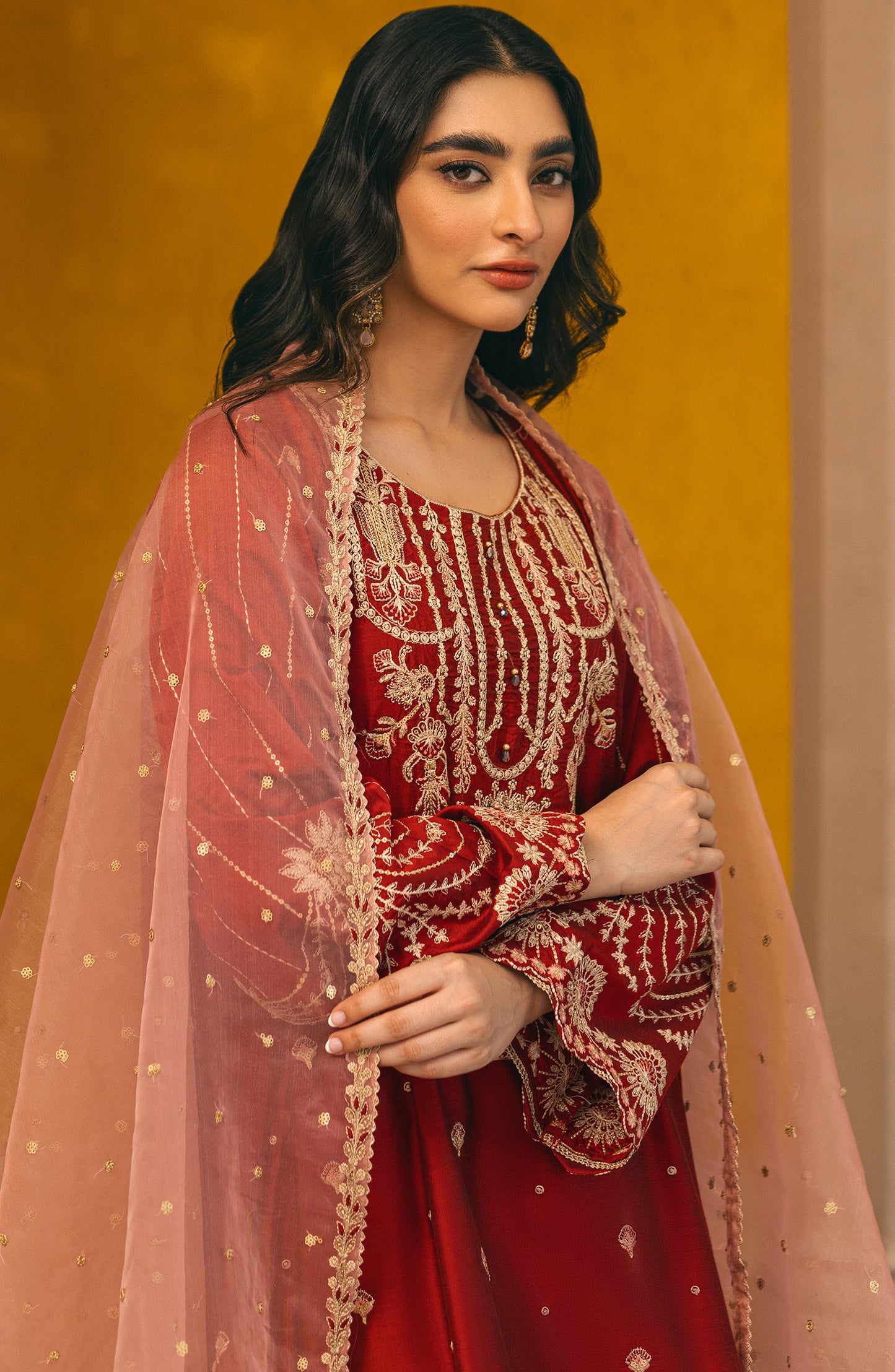 NF-SDT-23-020 MAROON COTTON SILK  READY TO WEAR SHIRT DUPATTA PANTS