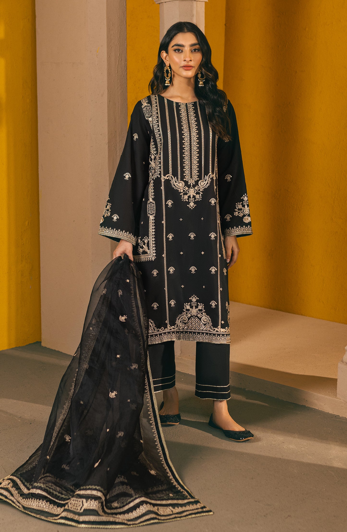 NF-SDT-23-009 BLACK COTTON SILK  READY TO WEAR SHIRT DUPATTA PANTS