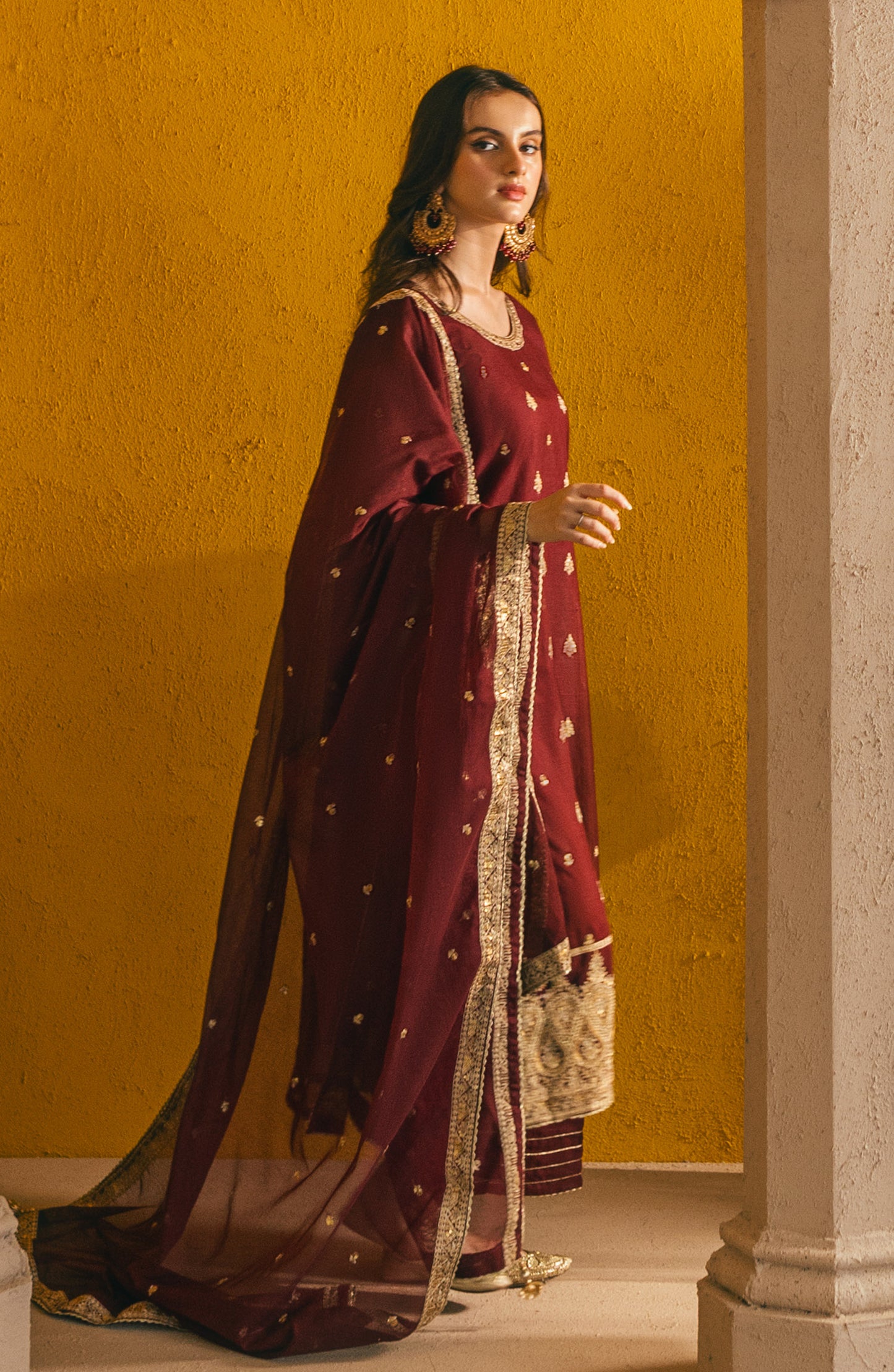 NF-SDT-23-007 MAROON COTTON  READY TO WEAR SHIRT DUPATTA PANTS
