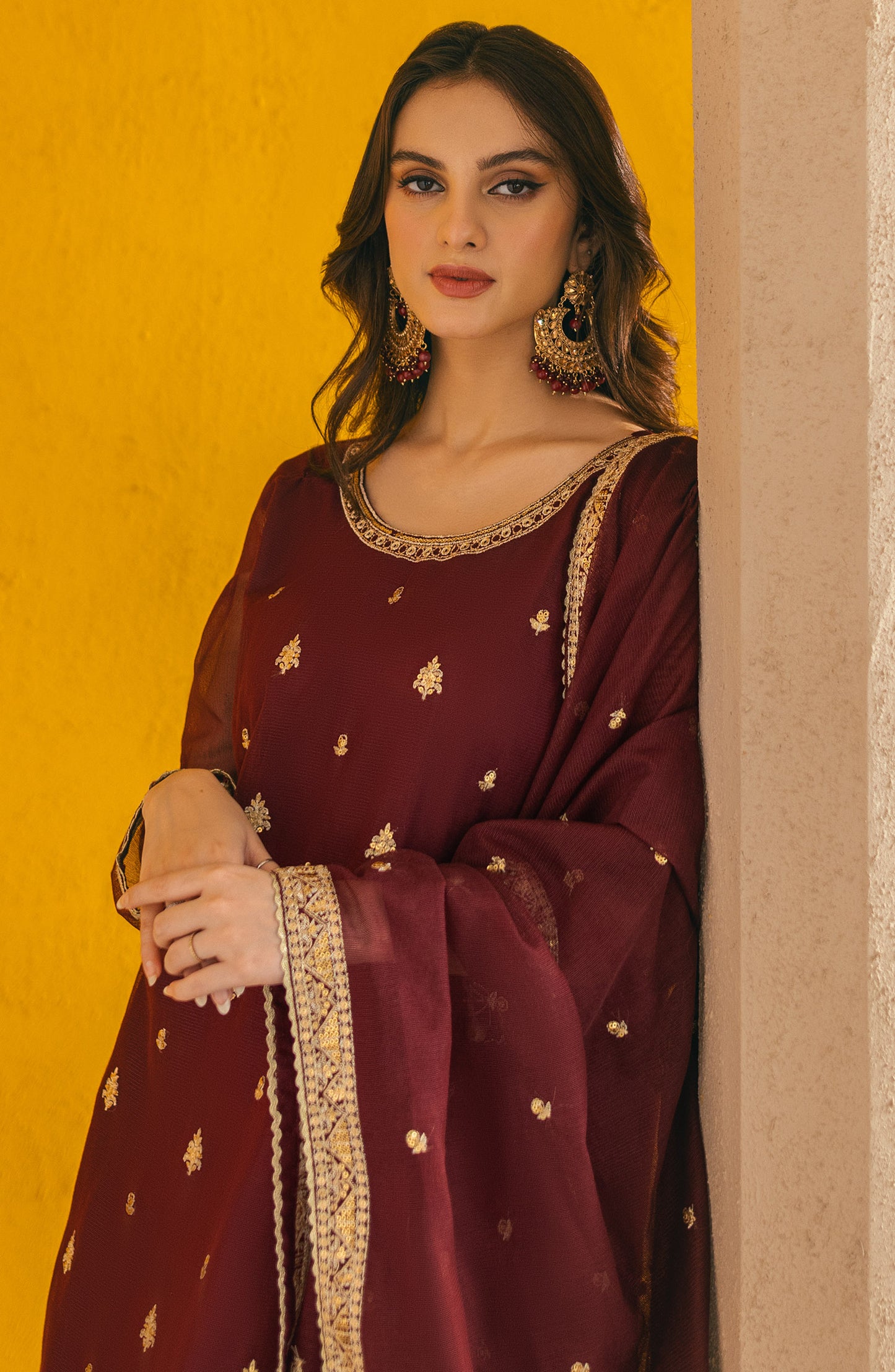 NF-SDT-23-007 MAROON COTTON  READY TO WEAR SHIRT DUPATTA PANTS