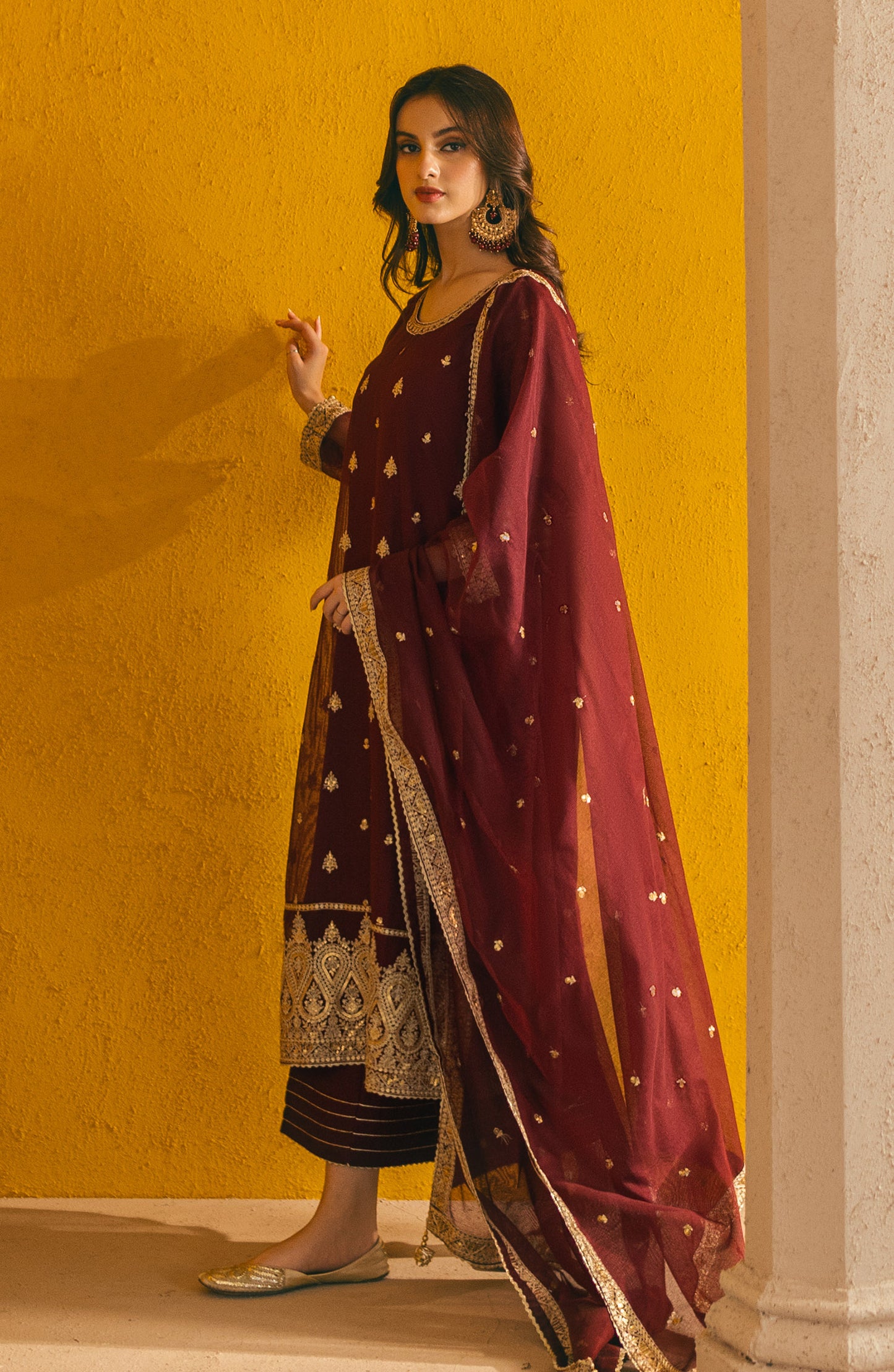 NF-SDT-23-007 MAROON COTTON  READY TO WEAR SHIRT DUPATTA PANTS