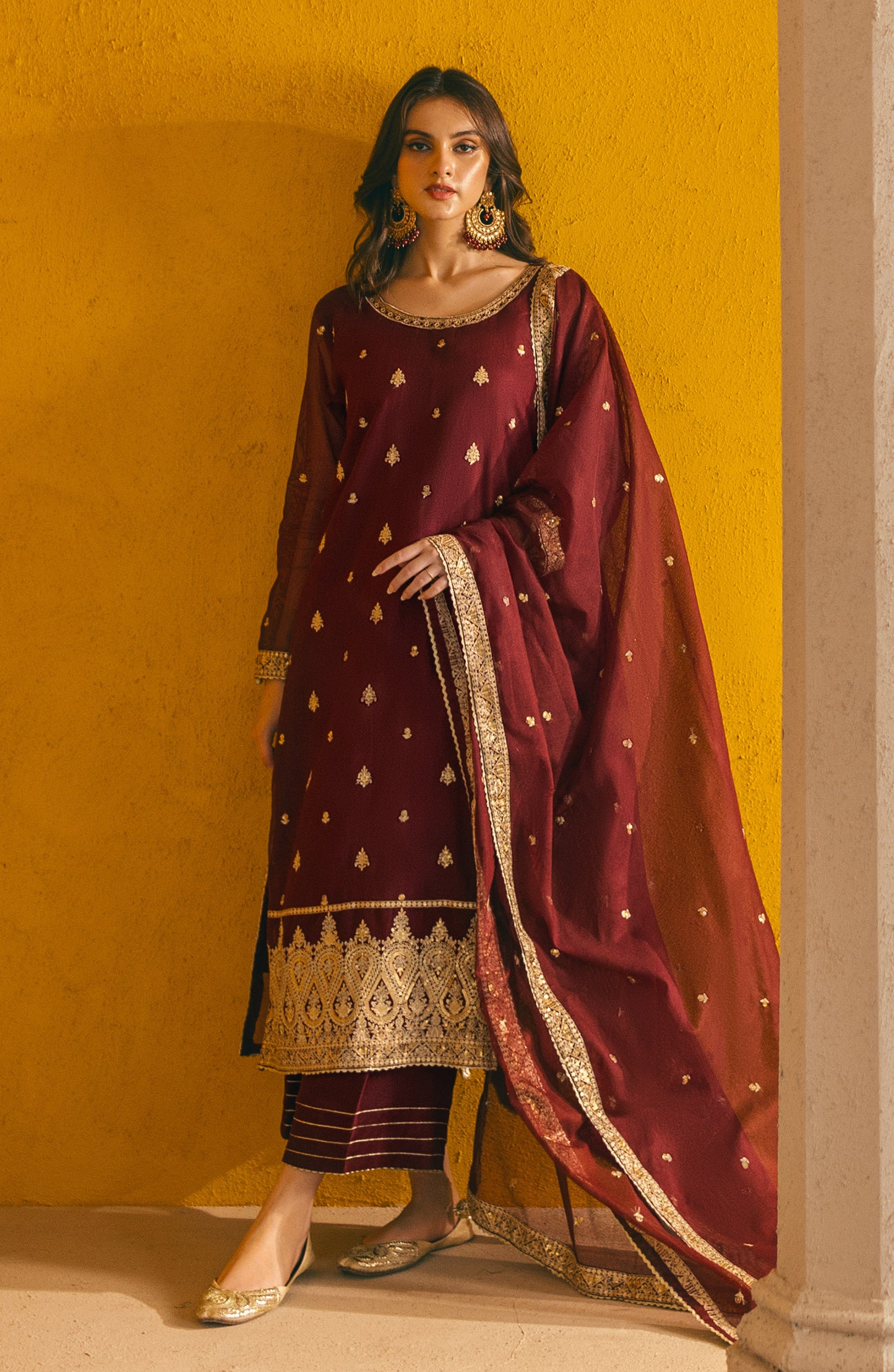 NF-SDT-23-007 MAROON COTTON  READY TO WEAR SHIRT DUPATTA PANTS