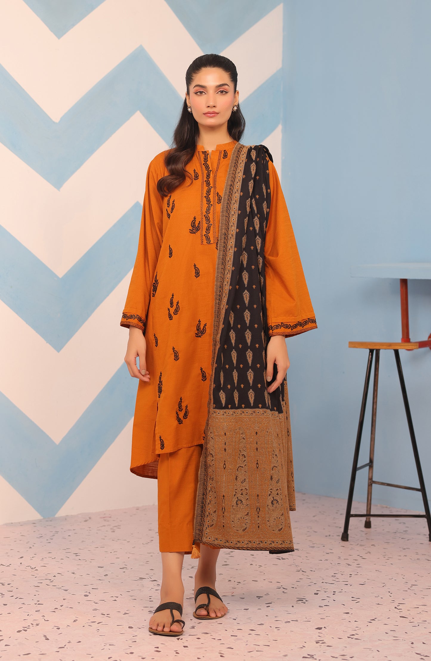 OTL-23-211/S TURQUOISE KHADDAR Women READY TO WEAR SHIRT DUPATTA PANTS