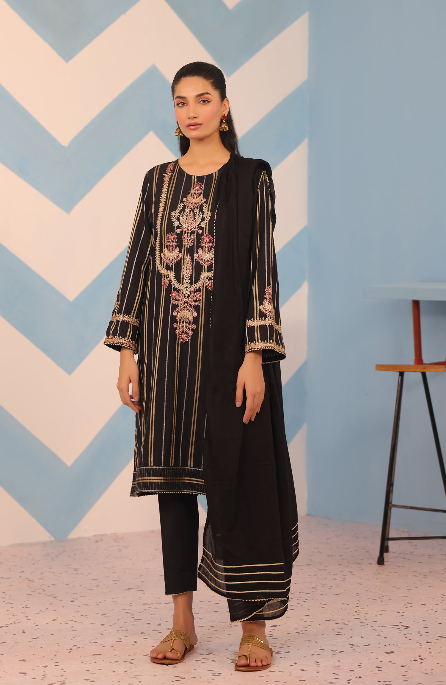 WRHJ23W-3003 JACQUARD Women READY TO WEAR SHIRT DUPATTA PANTS