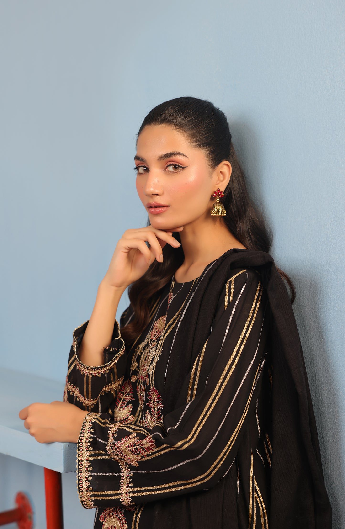 WRHJ23W-3003 JACQUARD Women READY TO WEAR SHIRT DUPATTA PANTS