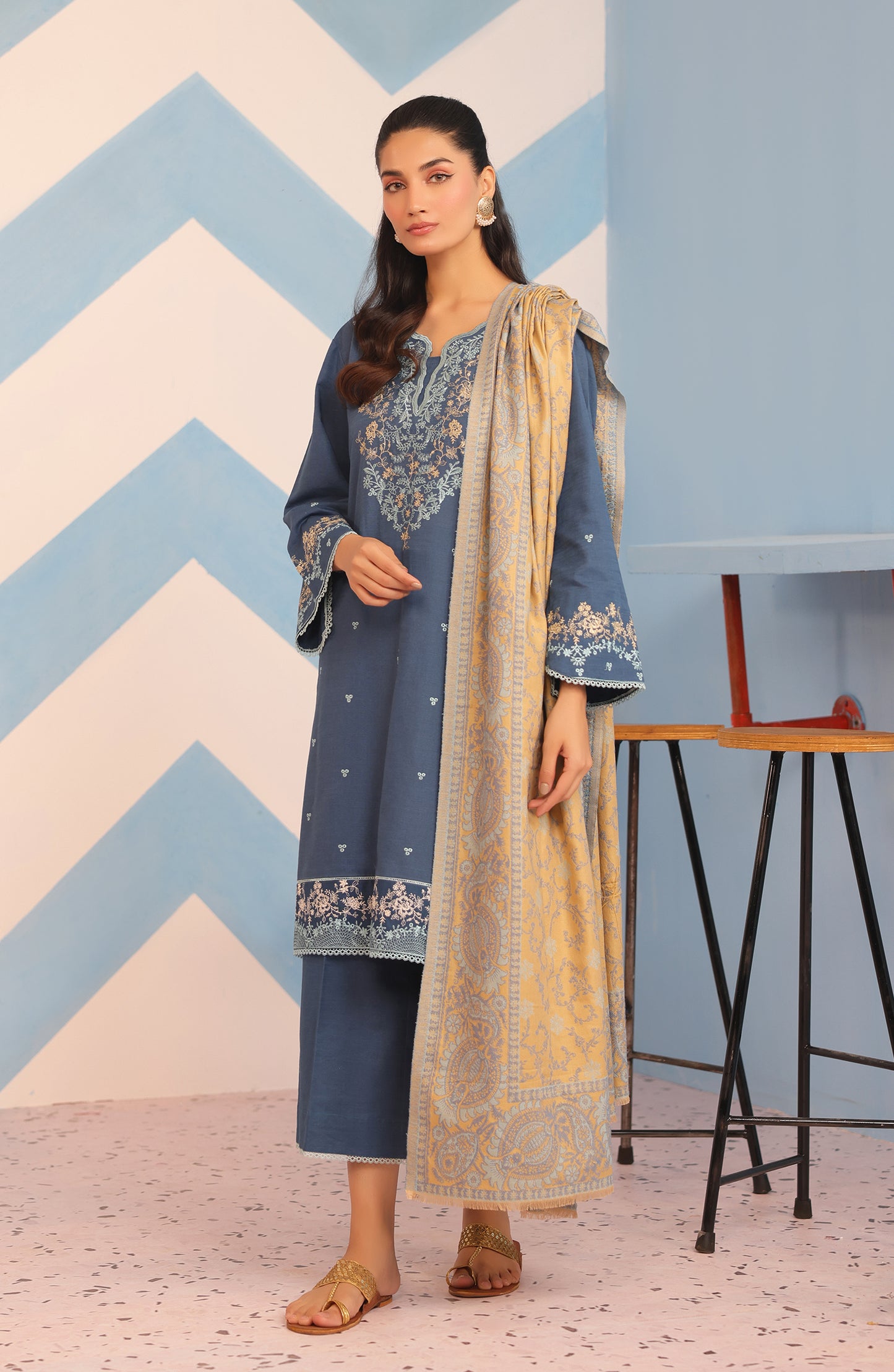 OTL-23-211/S TURQUOISE KHADDAR Women READY TO WEAR SHIRT DUPATTA PANTS