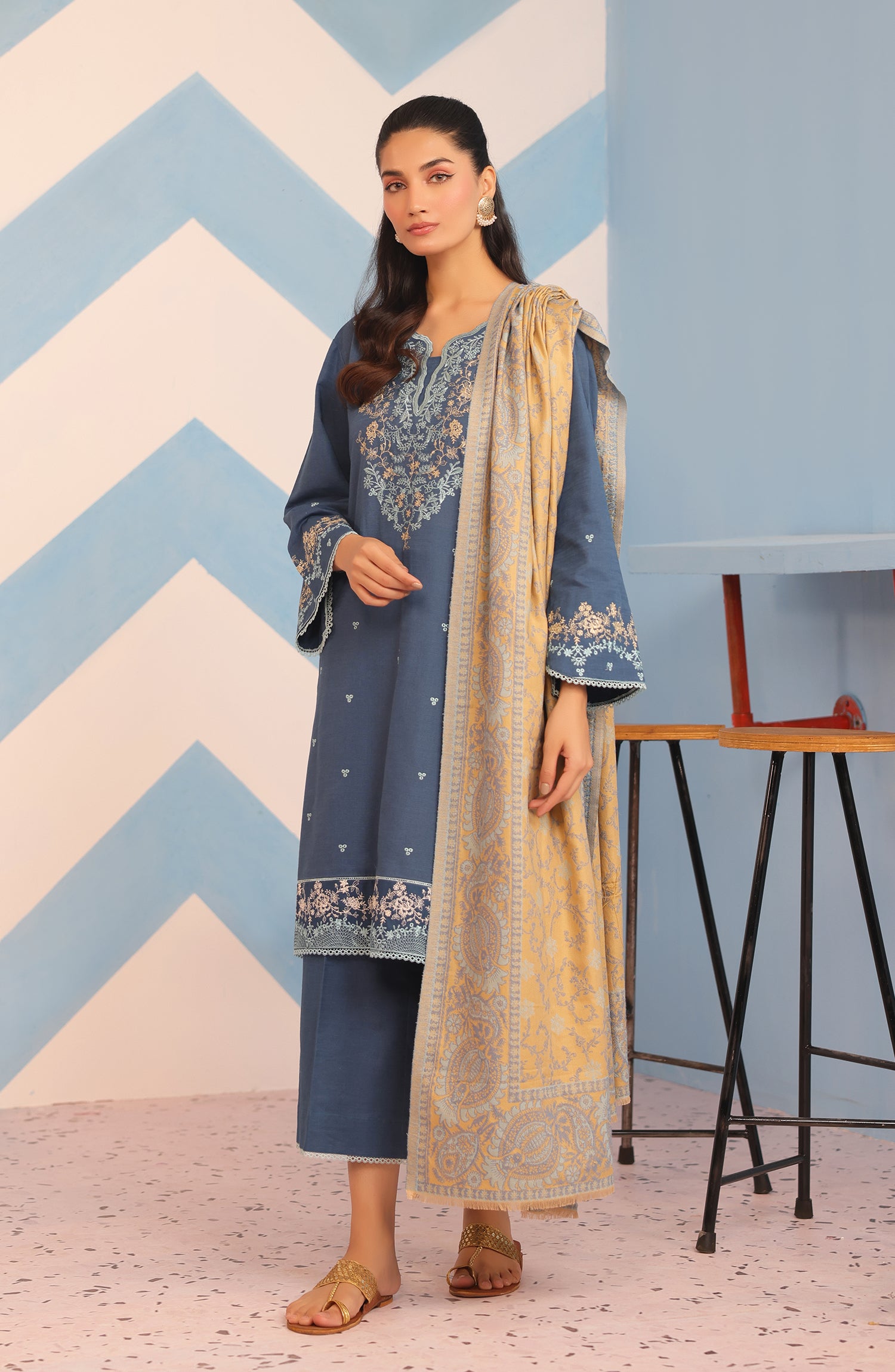 OTL-23-211/S TURQUOISE KHADDAR Women READY TO WEAR SHIRT DUPATTA PANTS