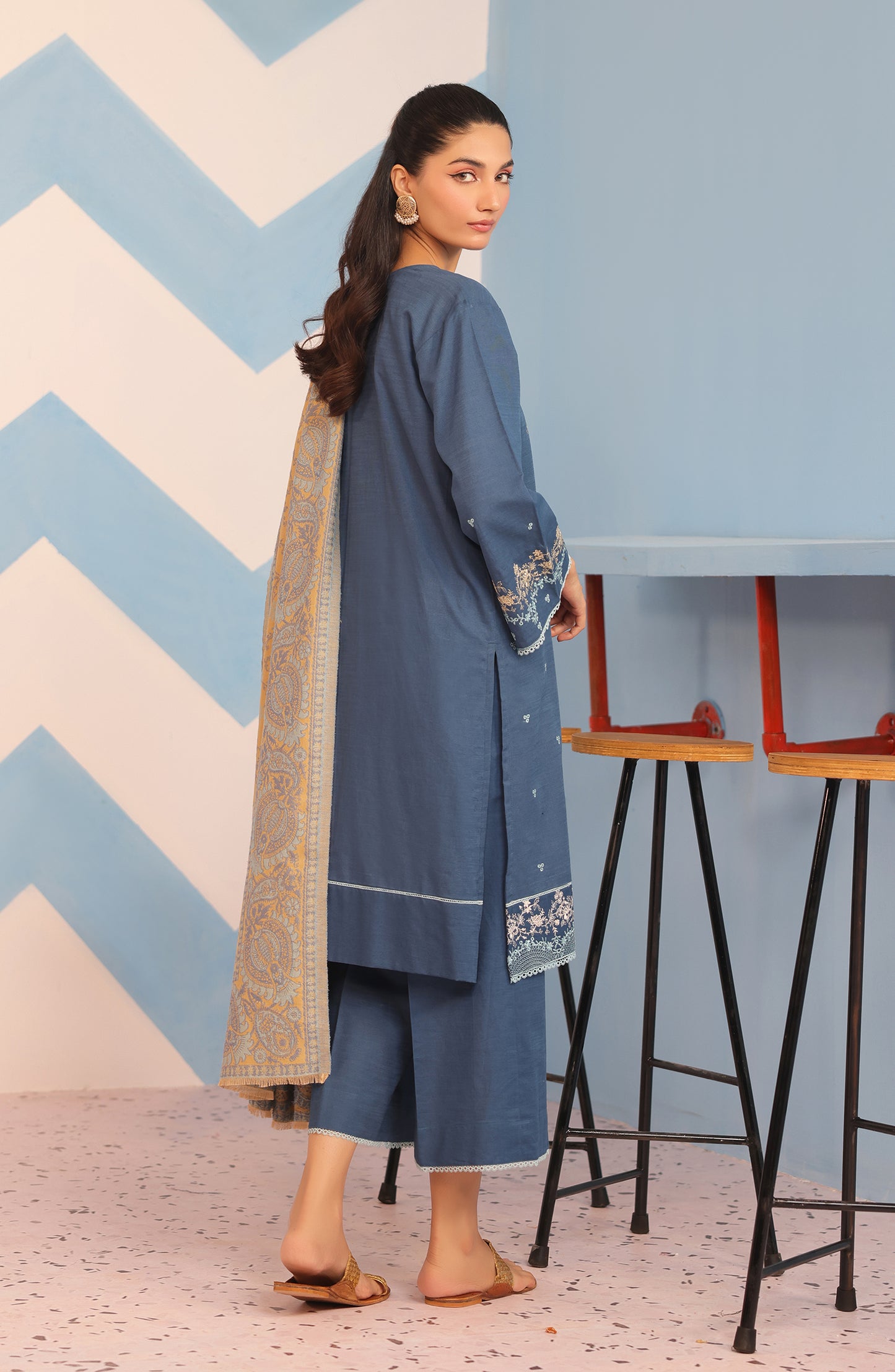 OTL-23-211/S TURQUOISE KHADDAR Women READY TO WEAR SHIRT DUPATTA PANTS