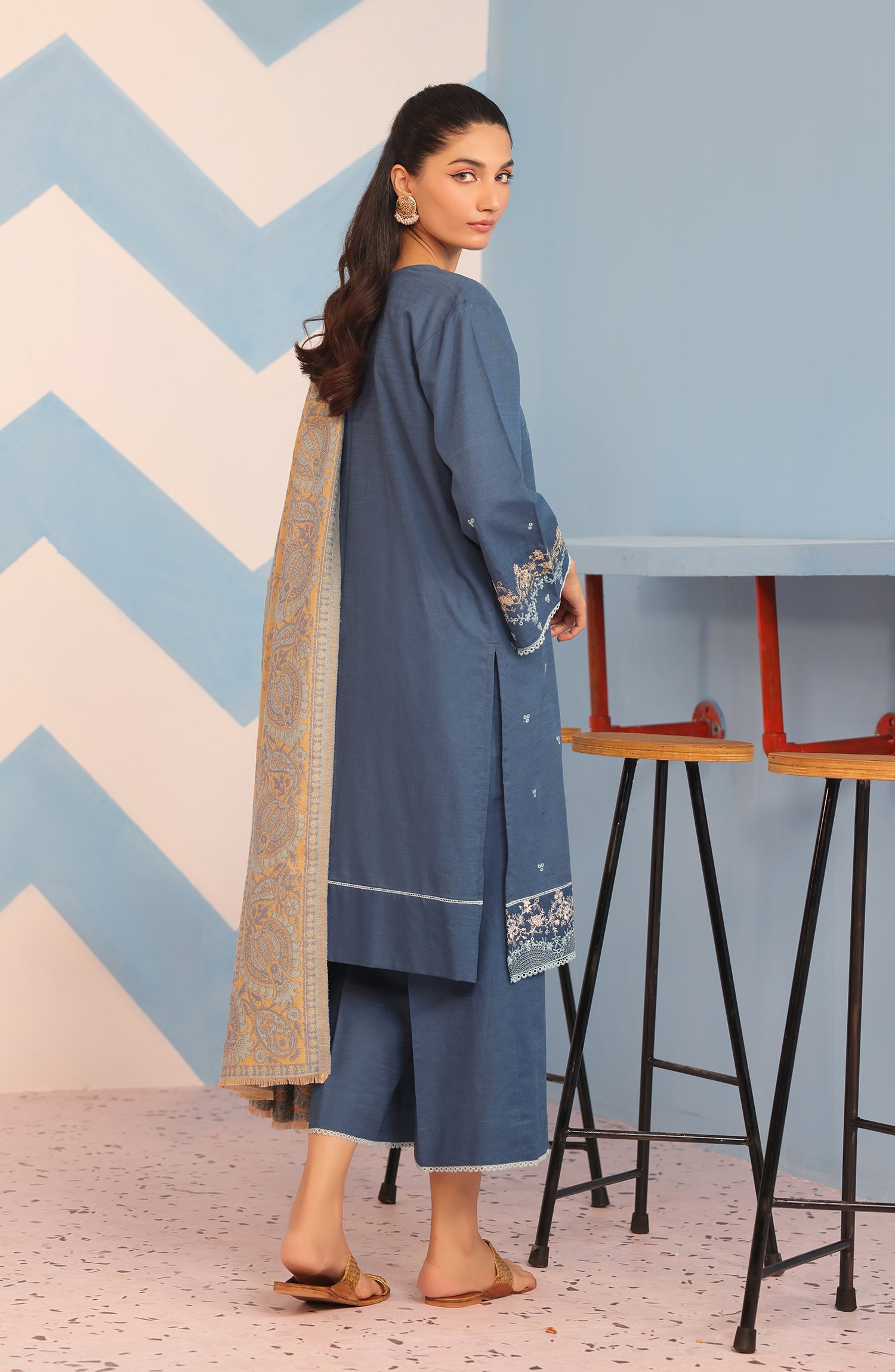 OTL-23-211/S TURQUOISE KHADDAR Women READY TO WEAR SHIRT DUPATTA PANTS