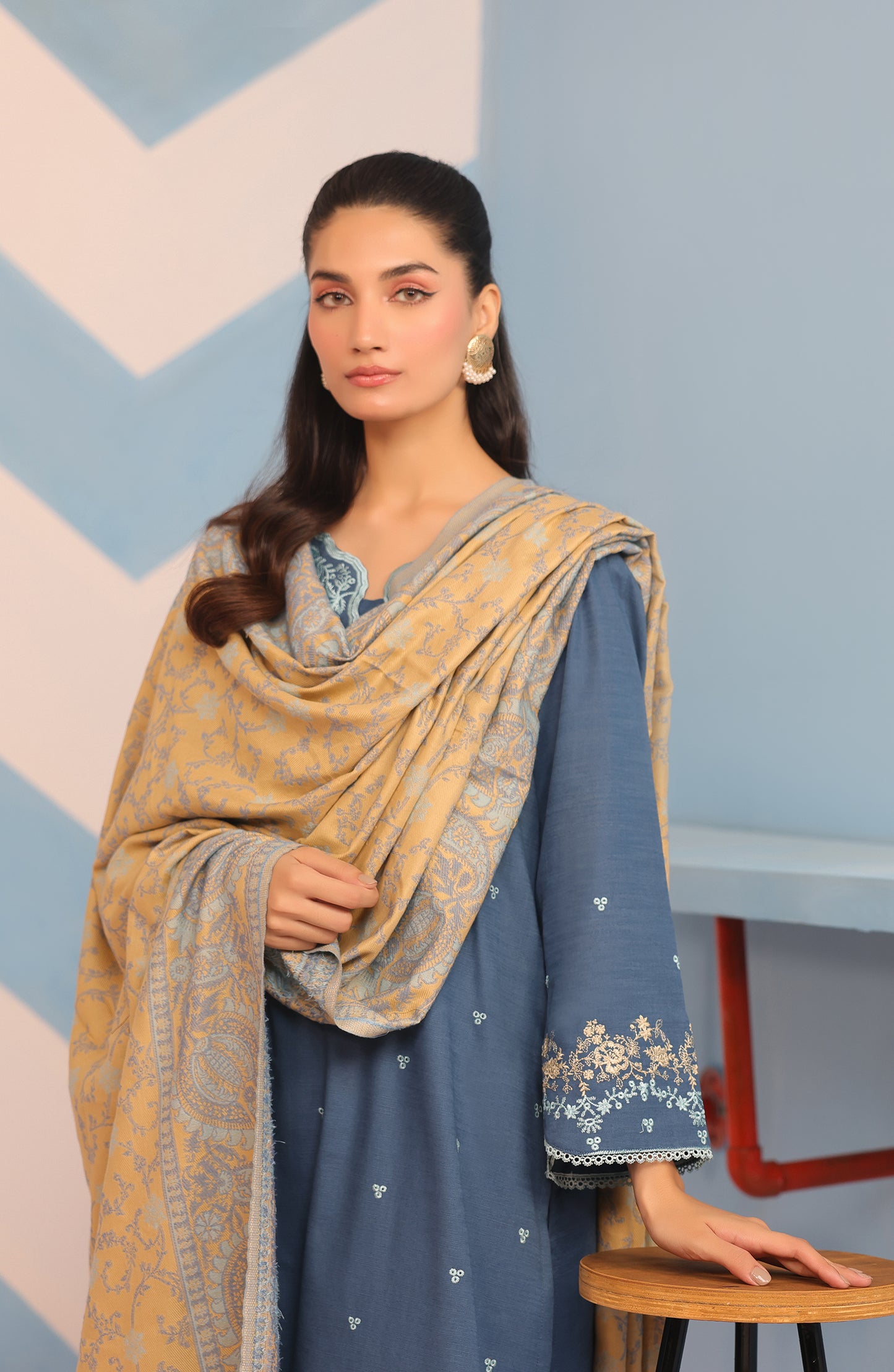 OTL-23-211/S TURQUOISE KHADDAR Women READY TO WEAR SHIRT DUPATTA PANTS