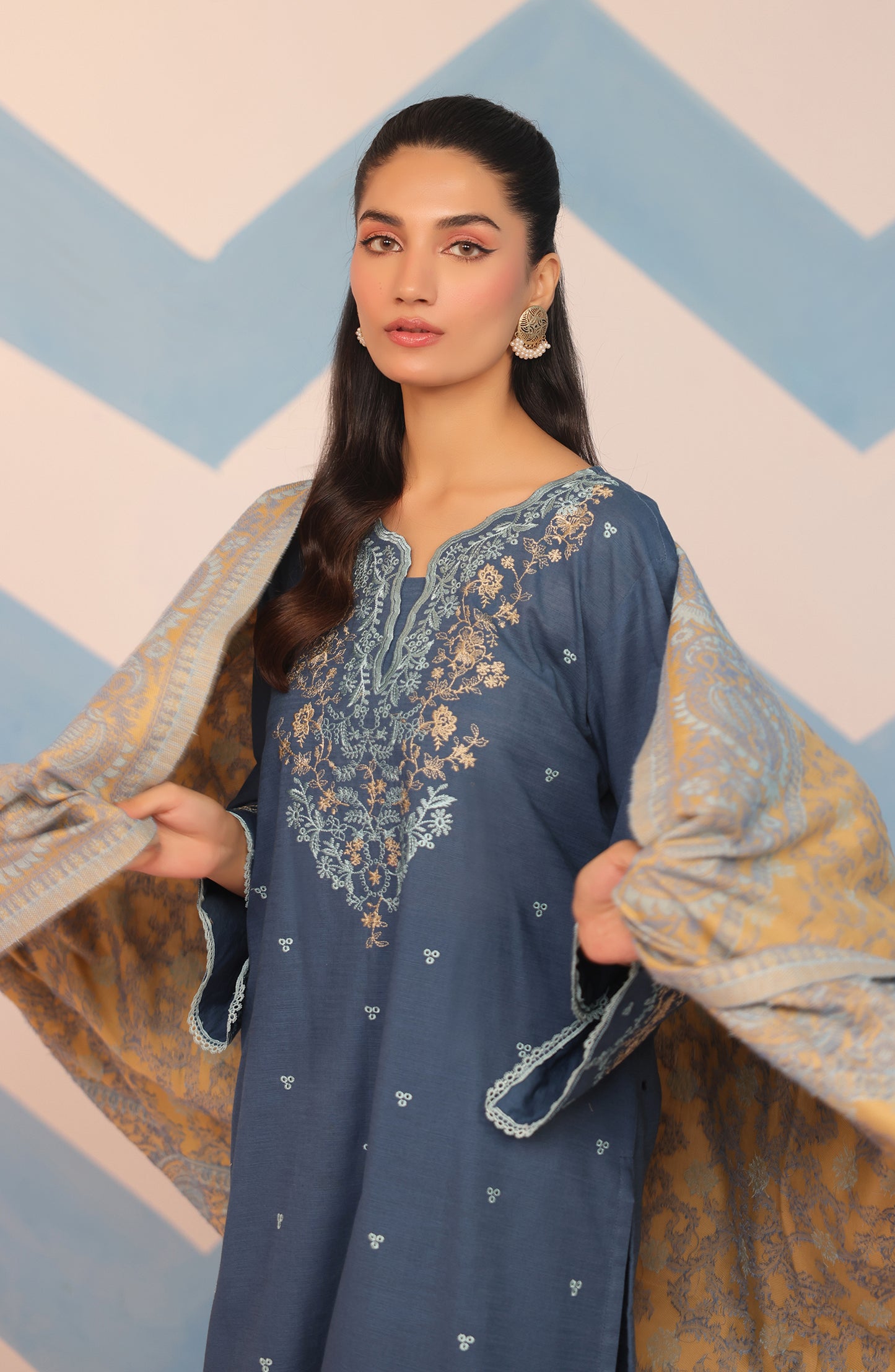 OTL-23-211/S TURQUOISE KHADDAR Women READY TO WEAR SHIRT DUPATTA PANTS