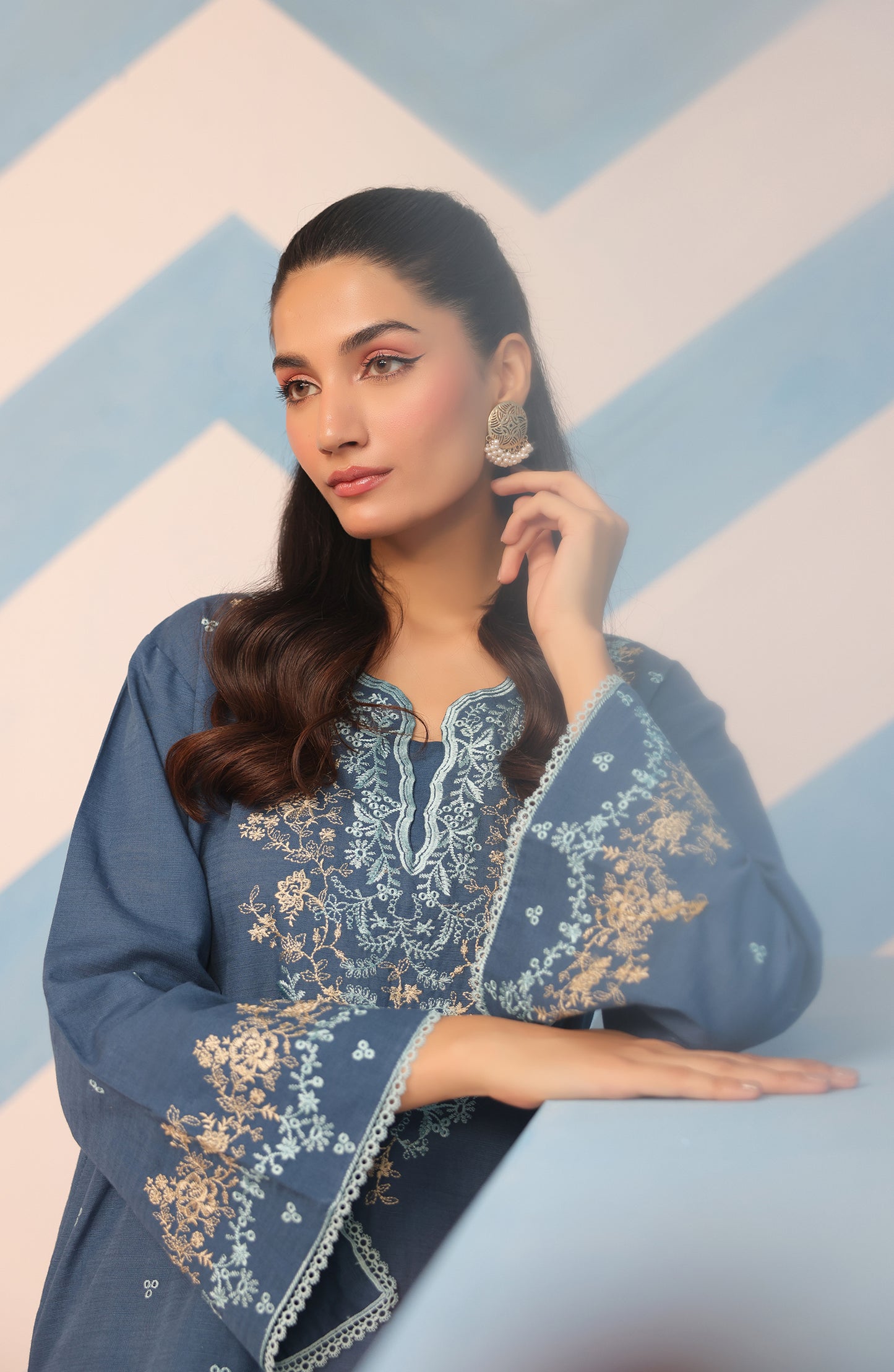 OTL-23-211/S TURQUOISE KHADDAR Women READY TO WEAR SHIRT DUPATTA PANTS