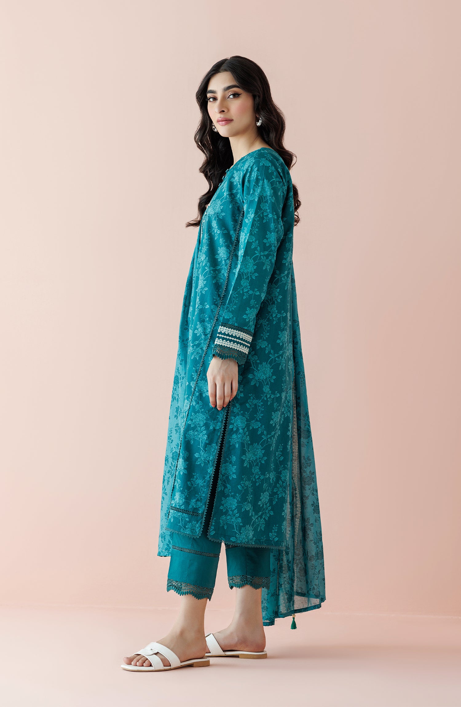 Unstitched 3 Piece Printed Lawn Shirt , Cambric Pant and Lawn Dupatta (OTL-24-240/U TEAL)