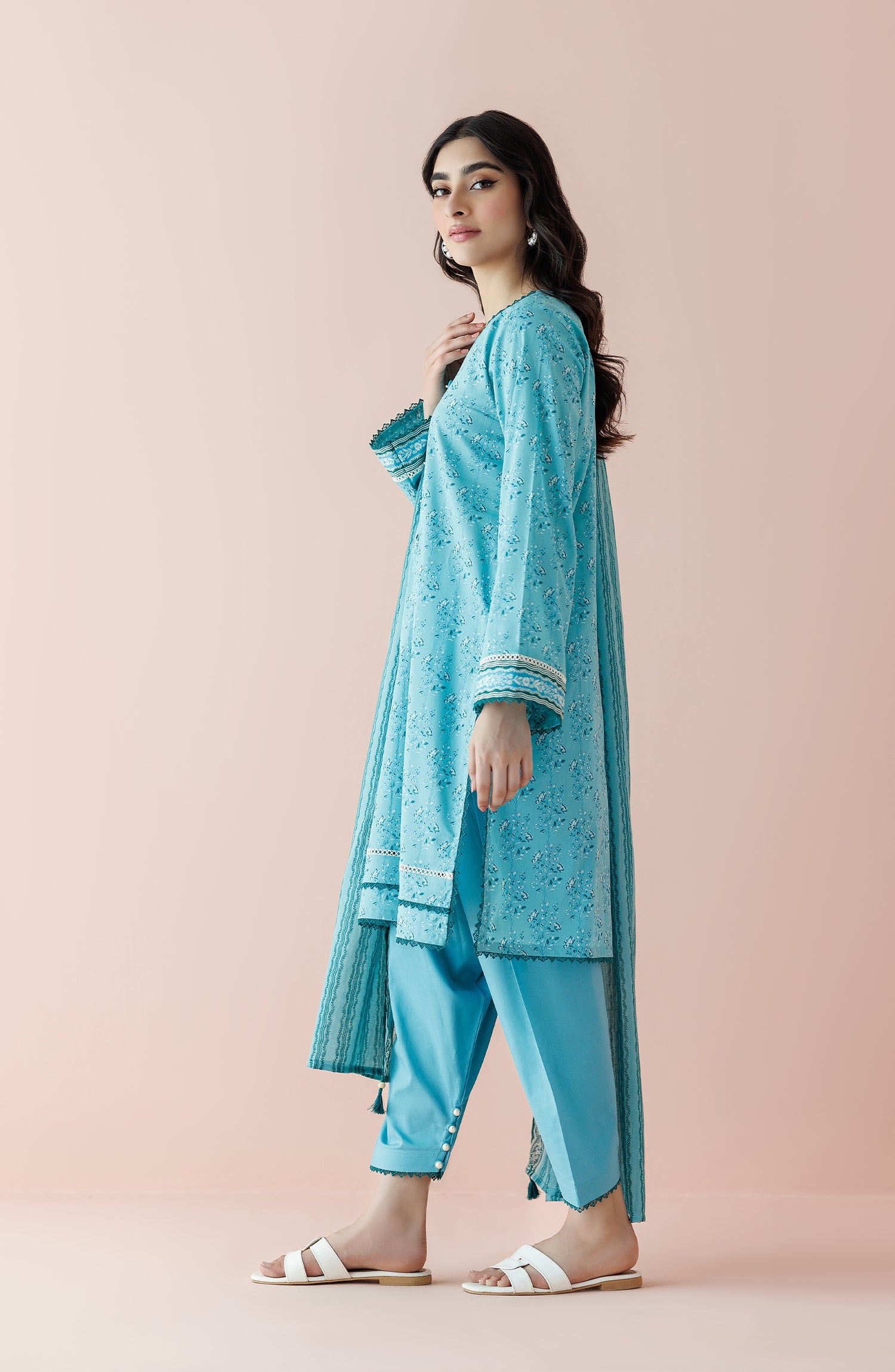 Unstitched 3 Piece Printed Lawn Shirt , Cambric Pant and Lawn Dupatta (OTL-24-238/U ICE BLUE)
