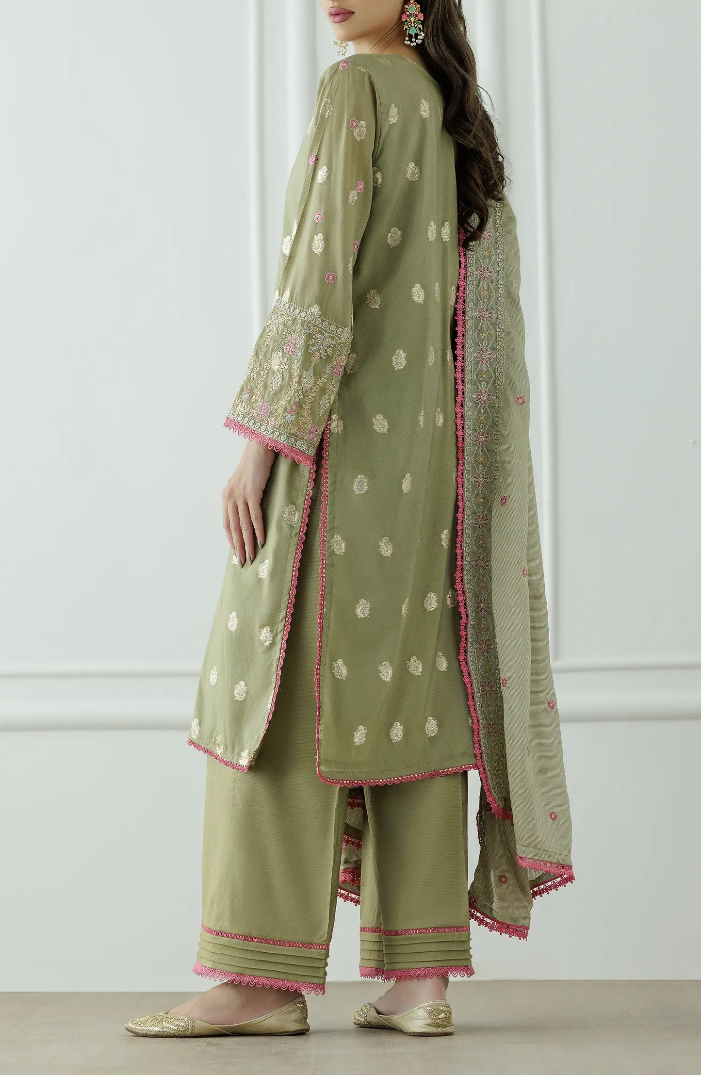 Stitched | 3 Piece | Embroidered | Jacquard Shirt | OTL-25-409/S OLIVE GREEN