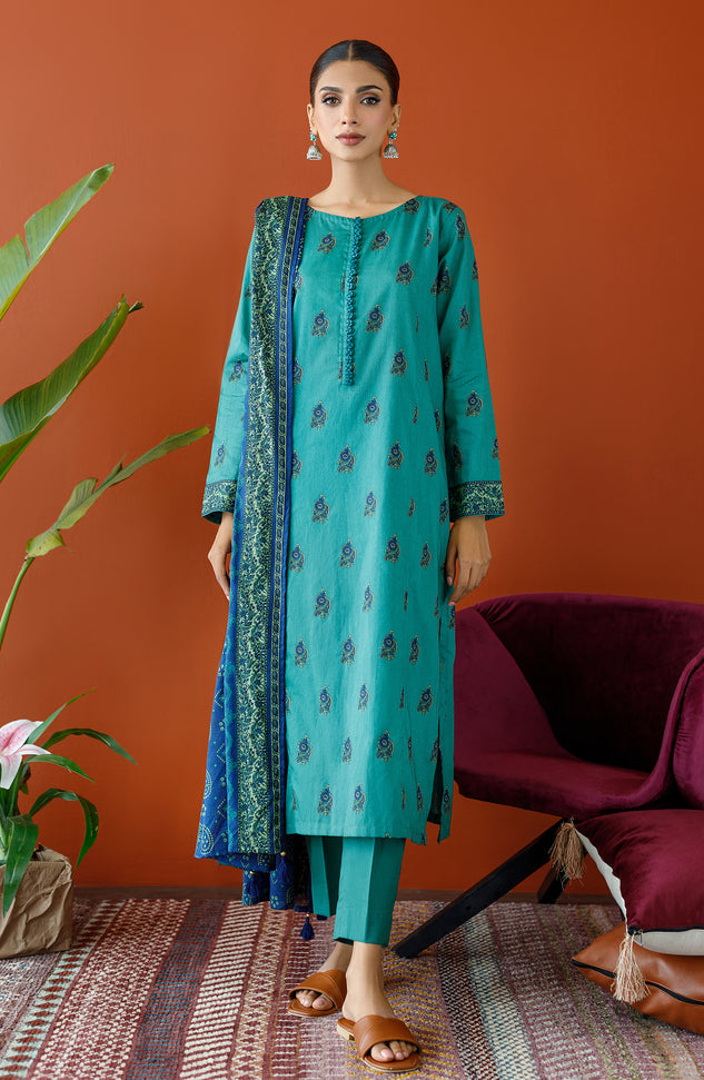 OTL-23-132/U GREEN CAMBRIC Women UNSTITCHED SHIRT DUPATTA PANTS