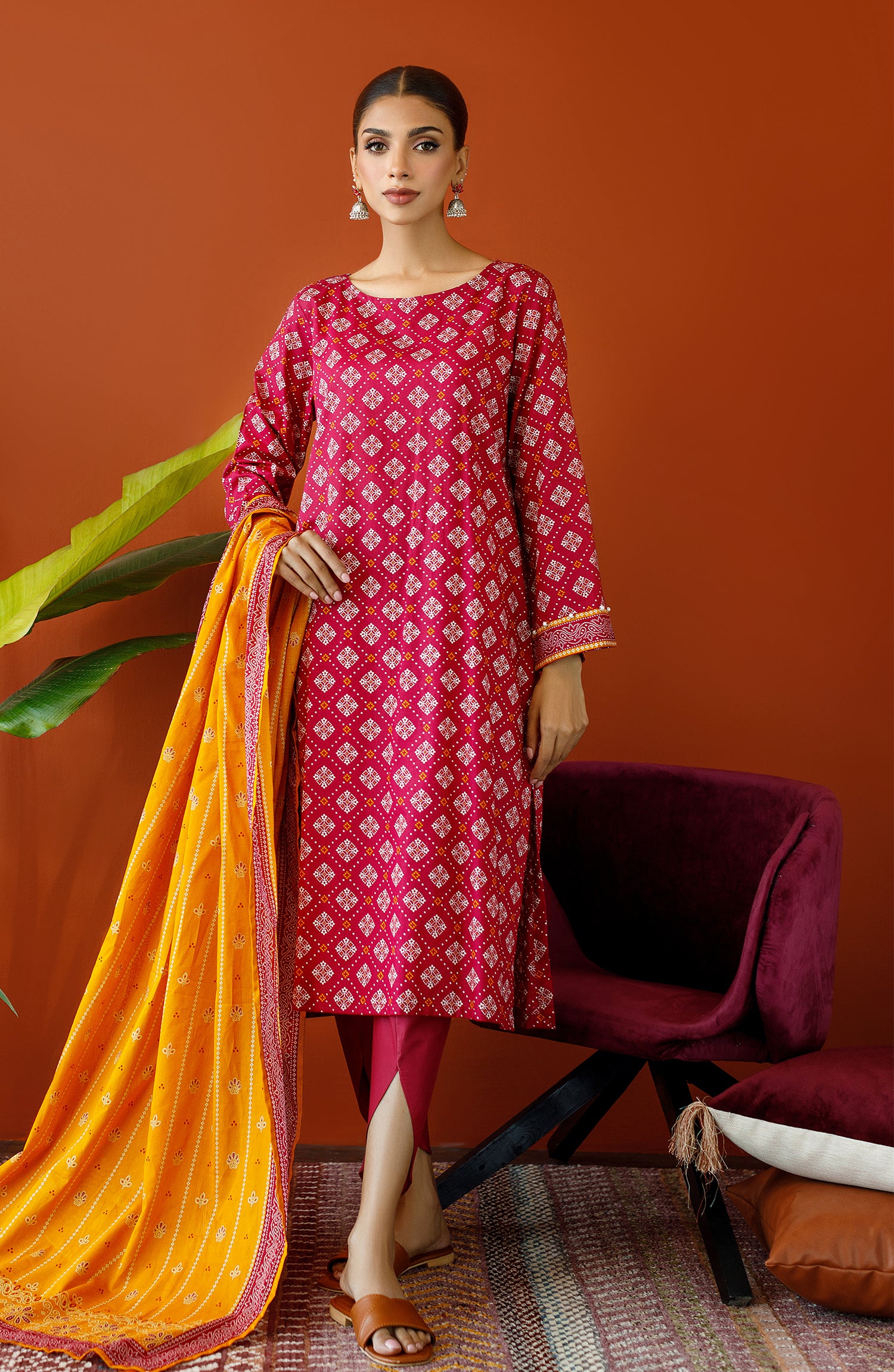 OTL-23-149/U MAROON CAMBRIC Women UNSTITCHED SHIRT DUPATTA PANTS