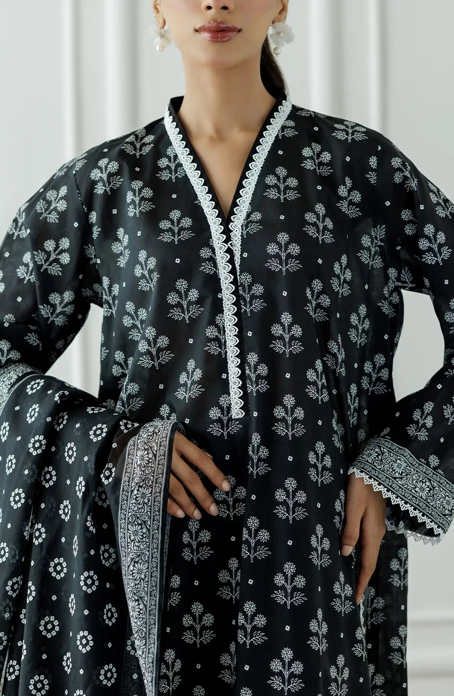 Unstitched | 3 Piece | Printed | Lawn Shirt | OTL-20755/U BLACK