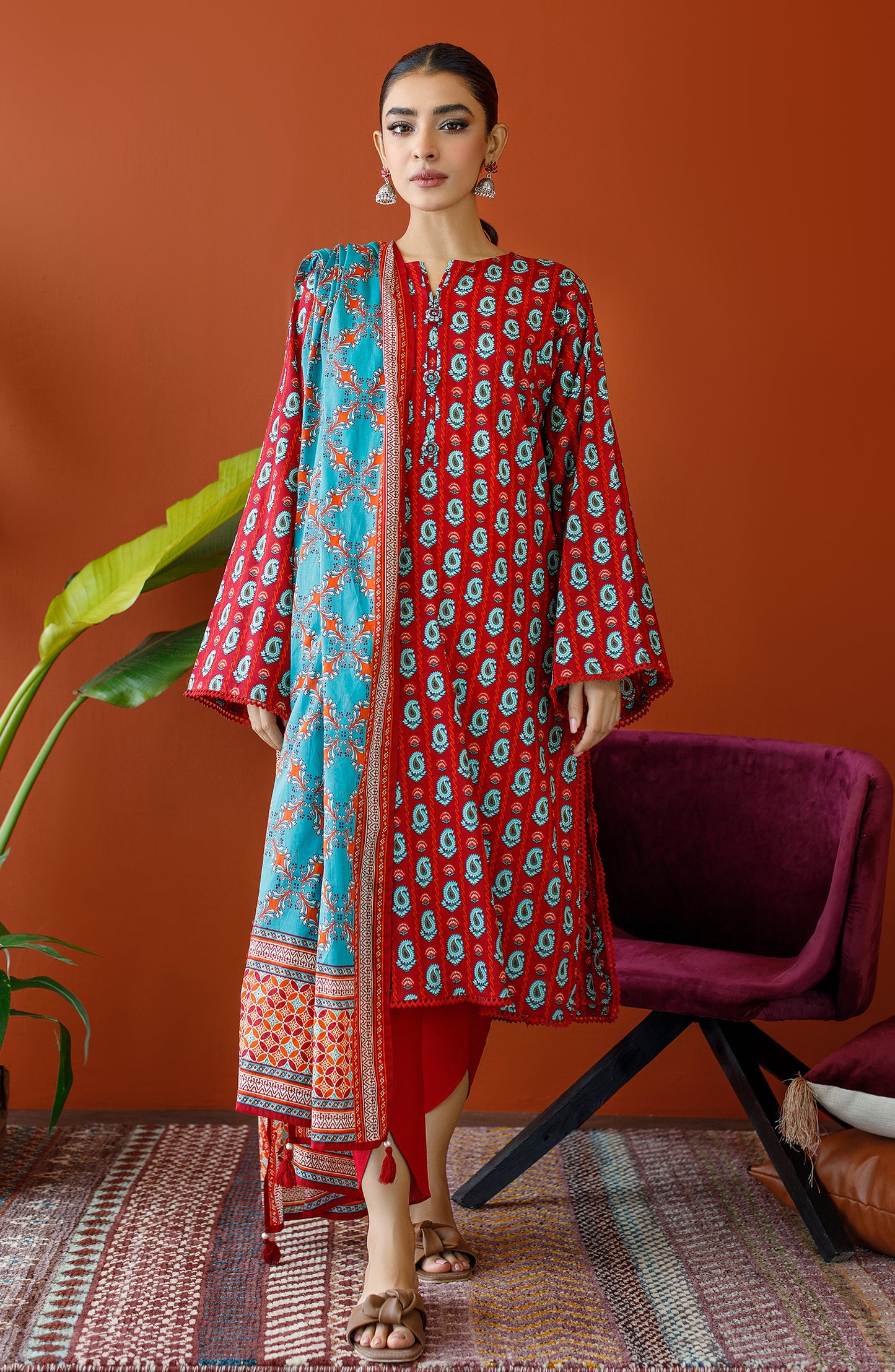 OTL-23-171/U MAROON CAMBRIC Women UNSTITCHED SHIRT DUPATTA PANTS