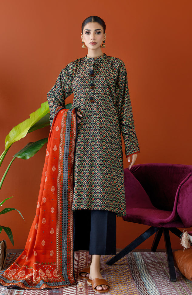 OTL-23-197/U BLACK KHADDAR Women UNSTITCHED SHIRT DUPATTA PANTS