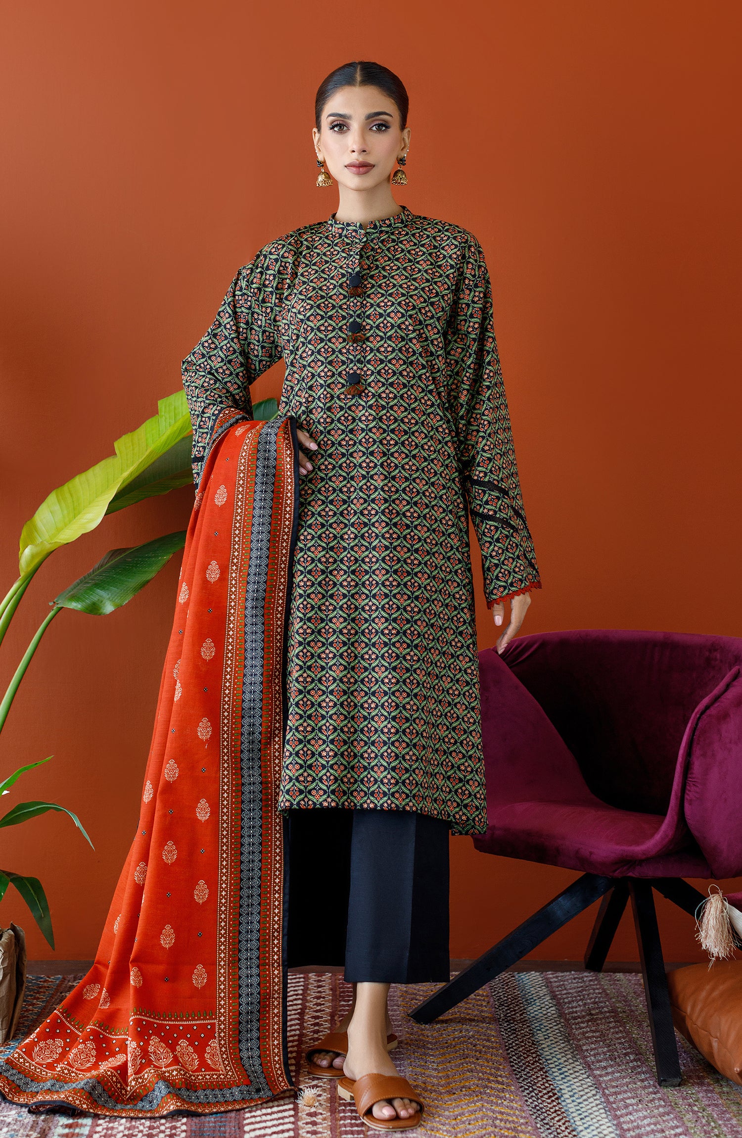 OTL-23-197/S BLACK KHADDAR Women READY TO WEAR SHIRT DUPATTA PANTS