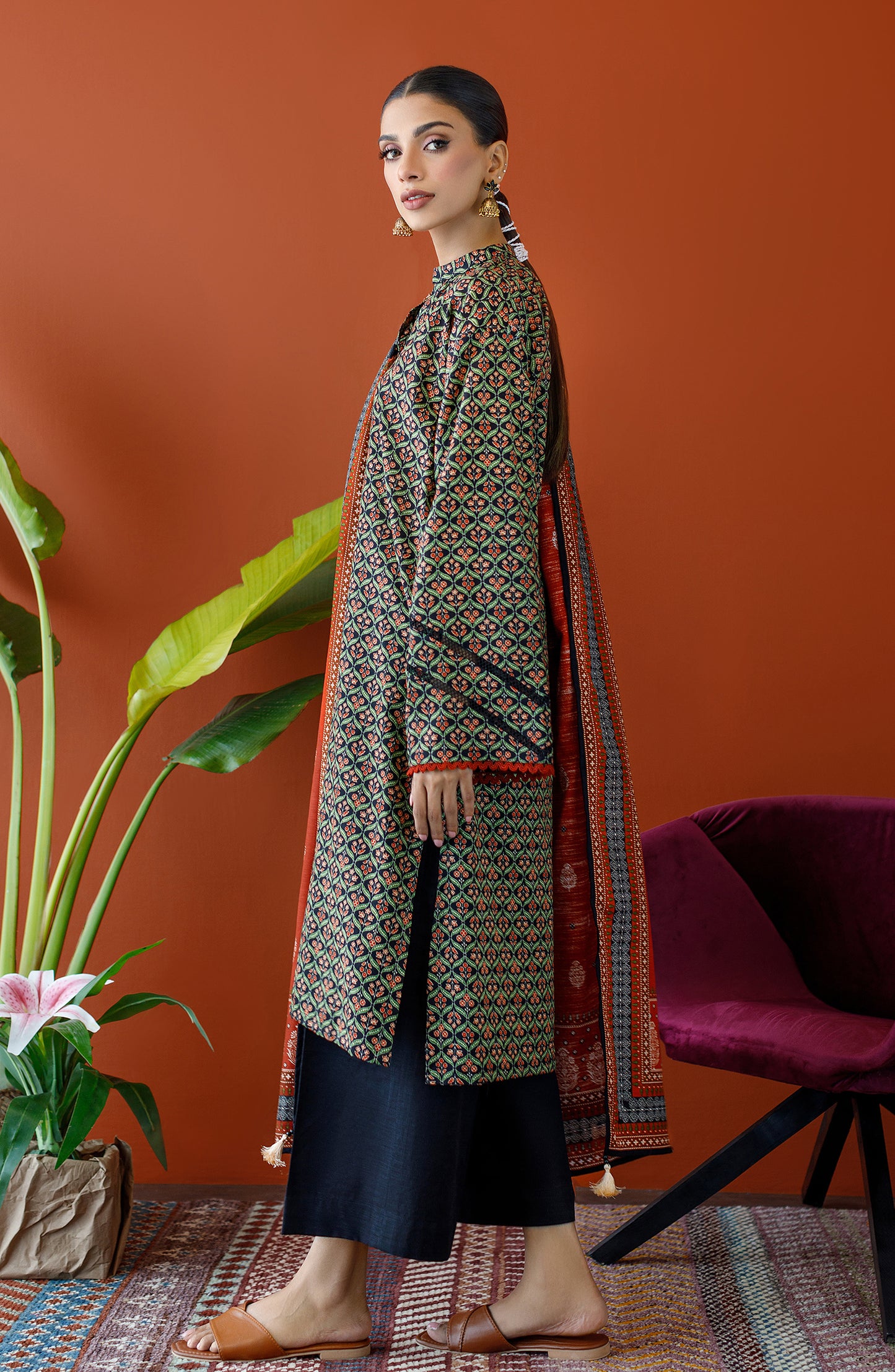 OTL-23-197/S BLACK KHADDAR Women READY TO WEAR SHIRT DUPATTA PANTS