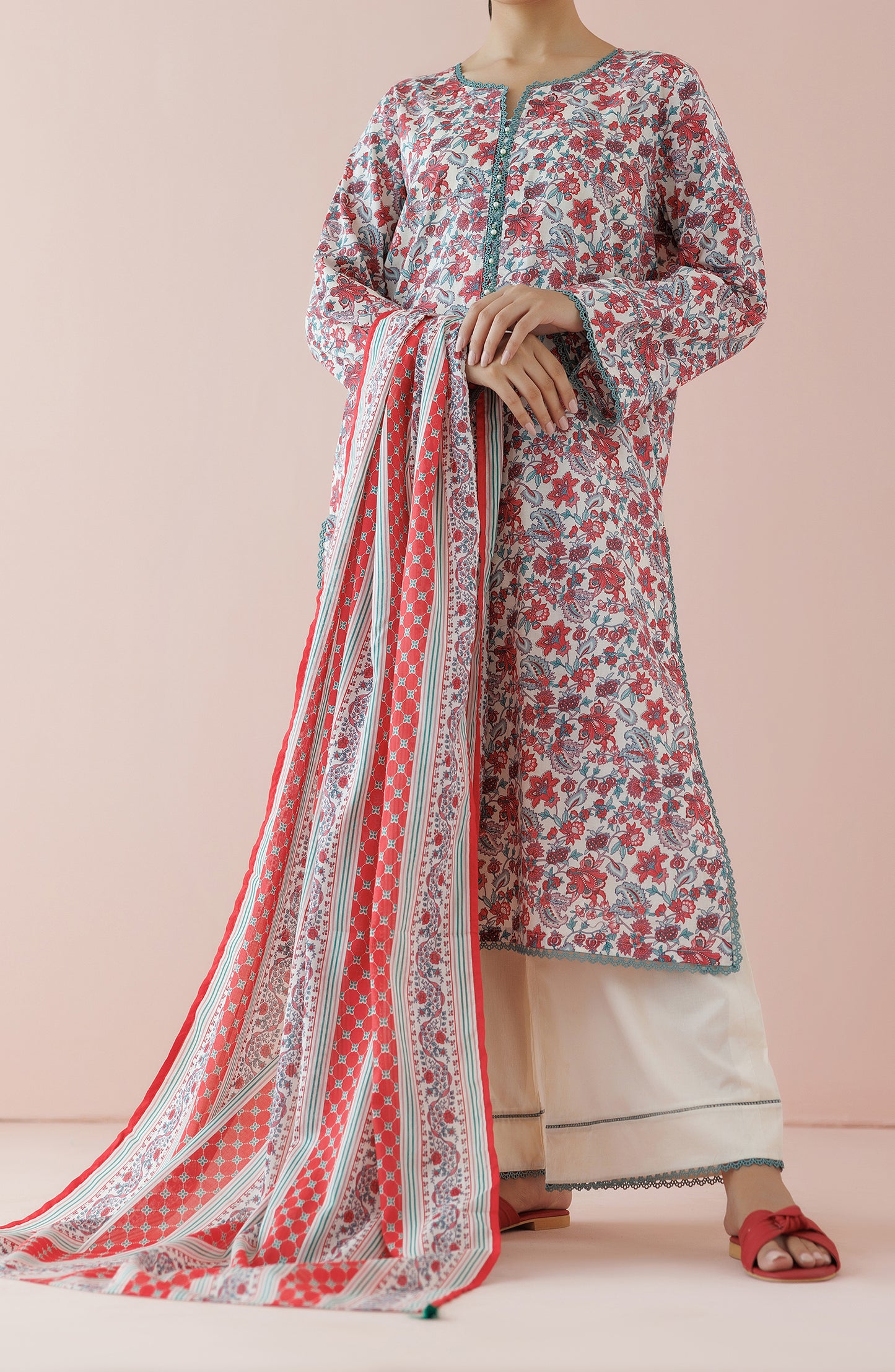 OTL-24-202/U BEIGE LAWN Women UNSTITCHED SHIRT DUPATTA PANTS