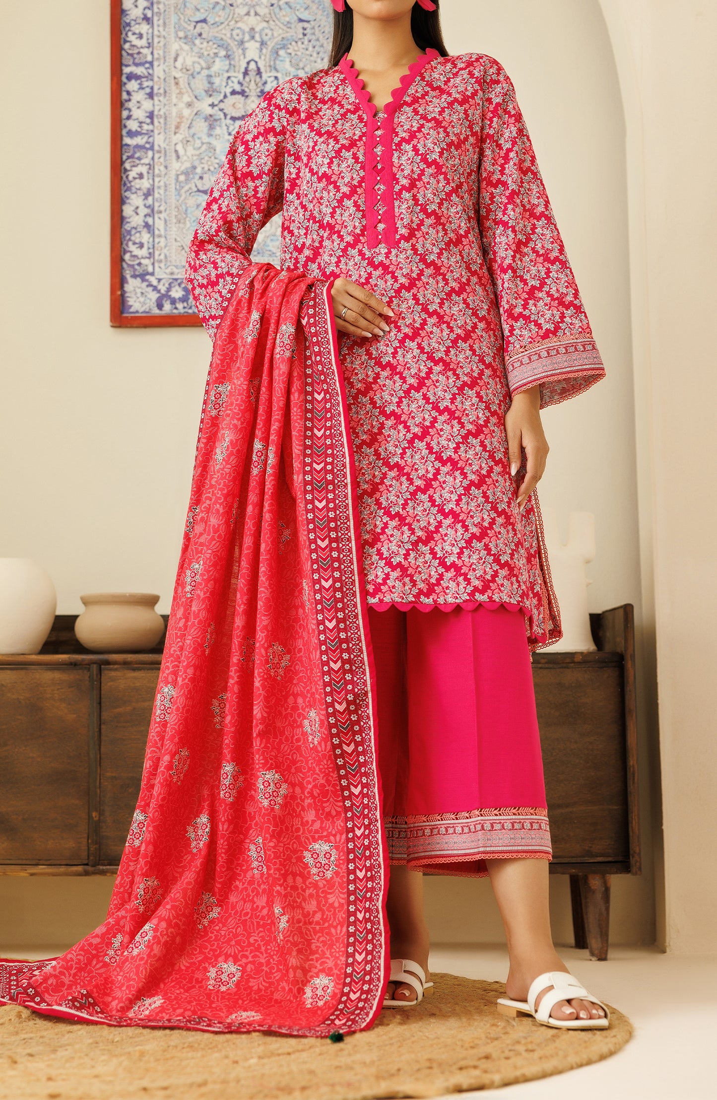 OTL-24-330/U DARK PINK KHADDAR Women UNSTITCHED SHIRT DUPATTA PANTS