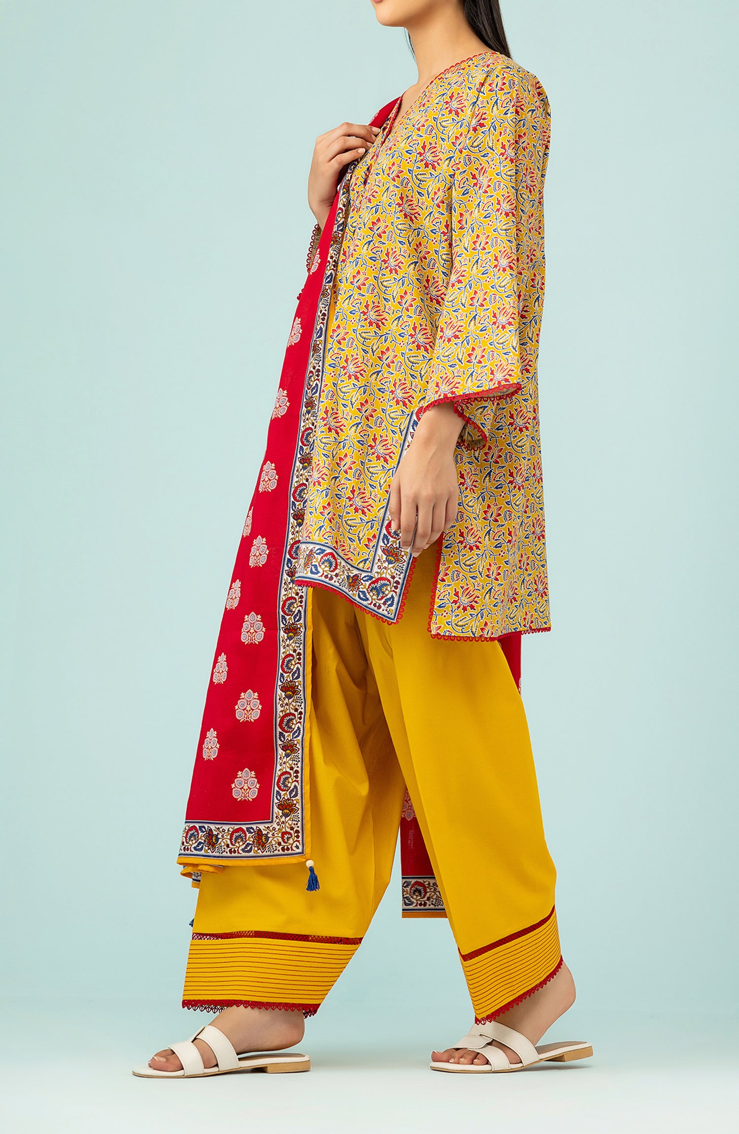 OTL-24-198/U YELLOW LAWN Women UNSTITCHED SHIRT DUPATTA PANTS
