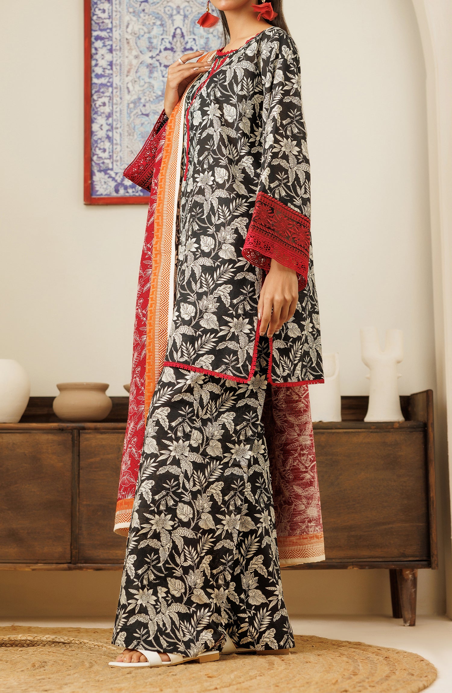 OTL-24-448/U BLACK KHADDAR Women UNSTITCHED SHIRT DUPATTA PANTS