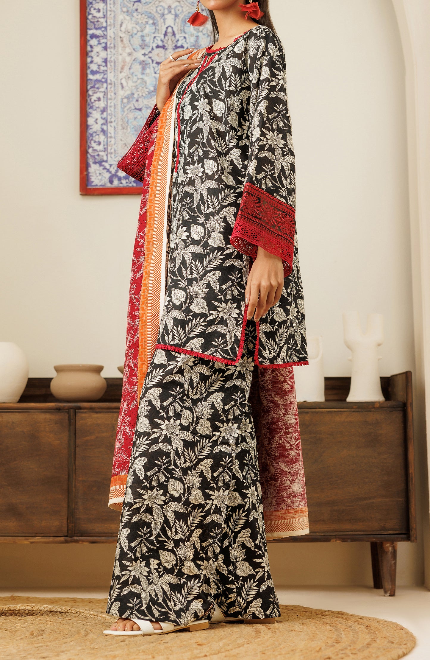 OTL-24-448/U BLACK KHADDAR Women UNSTITCHED SHIRT DUPATTA PANTS