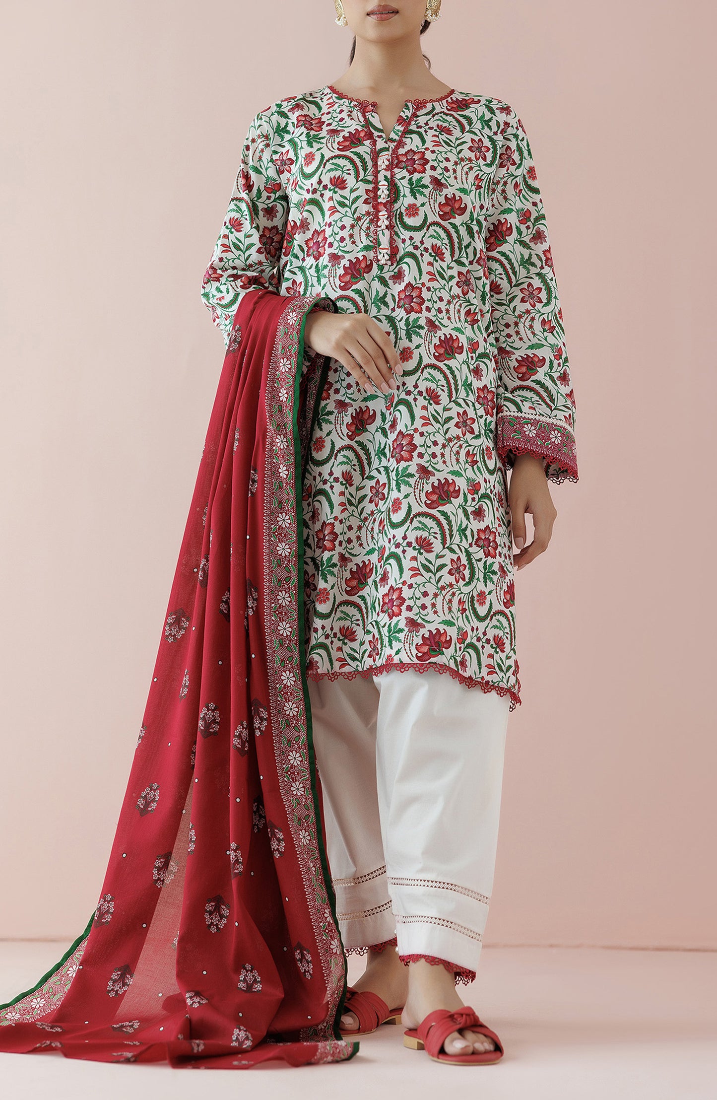OTL-24-072/U BEIGE LAWN Women UNSTITCHED SHIRT DUPATTA PANTS