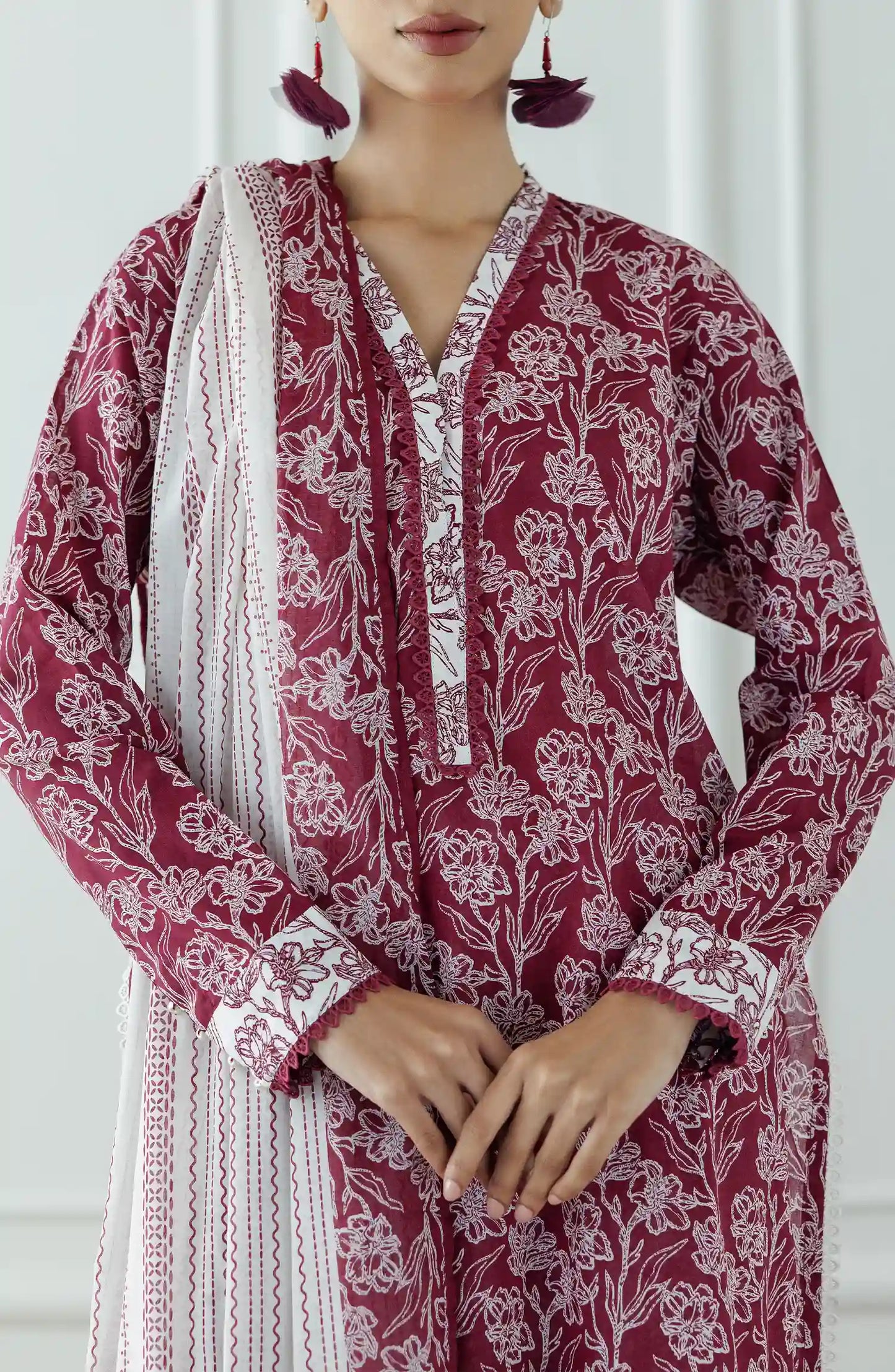 Unstitched | 3 Piece | Printed | Lawn Shirt | OTL-20725/U MAROON
