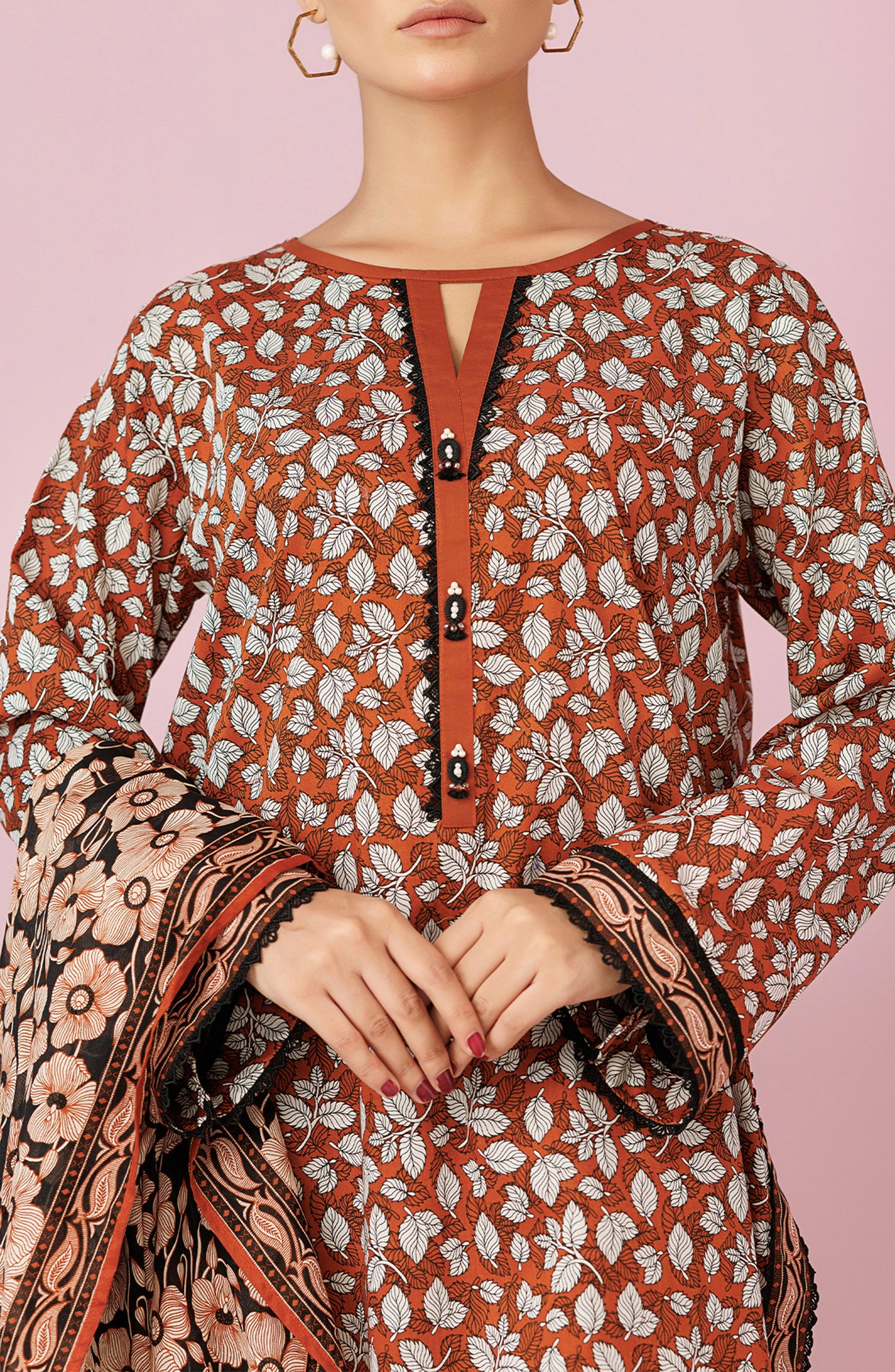OTL-24-370/U BROWN LAWN Women UNSTITCHED SHIRT DUPATTA PANTS