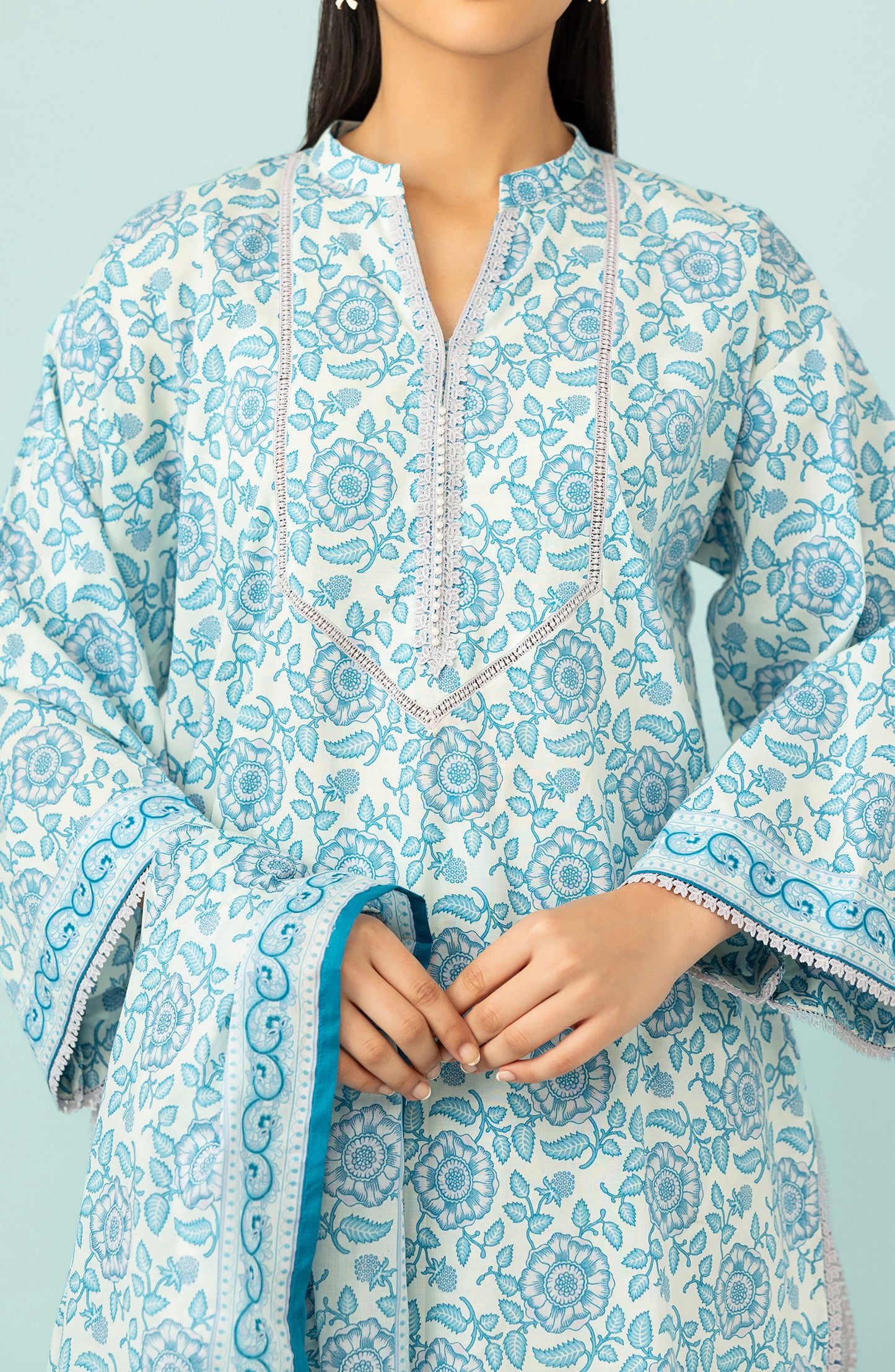 OTL-24-424/U ICE BLUE LAWN Women UNSTITCHED SHIRT DUPATTA PANTS