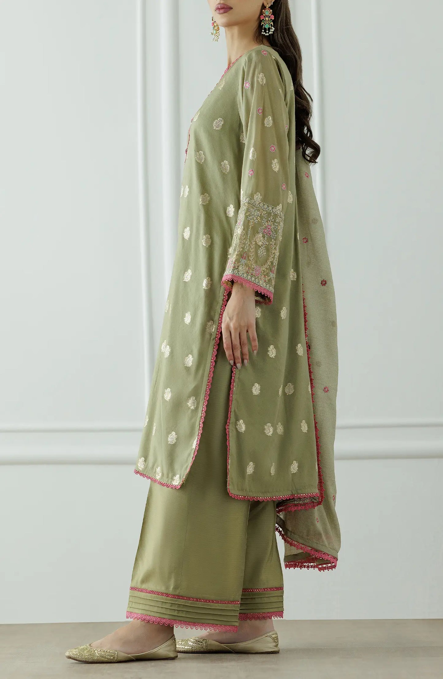 Stitched | 3 Piece | Embroidered | Jacquard Shirt | OTL-25-409/S OLIVE GREEN