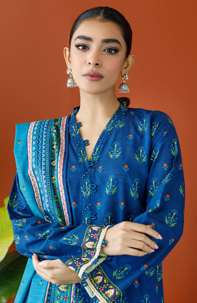 OTL-23-200/U BLUE KHADDAR Women UNSTITCHED SHIRT DUPATTA PANTS