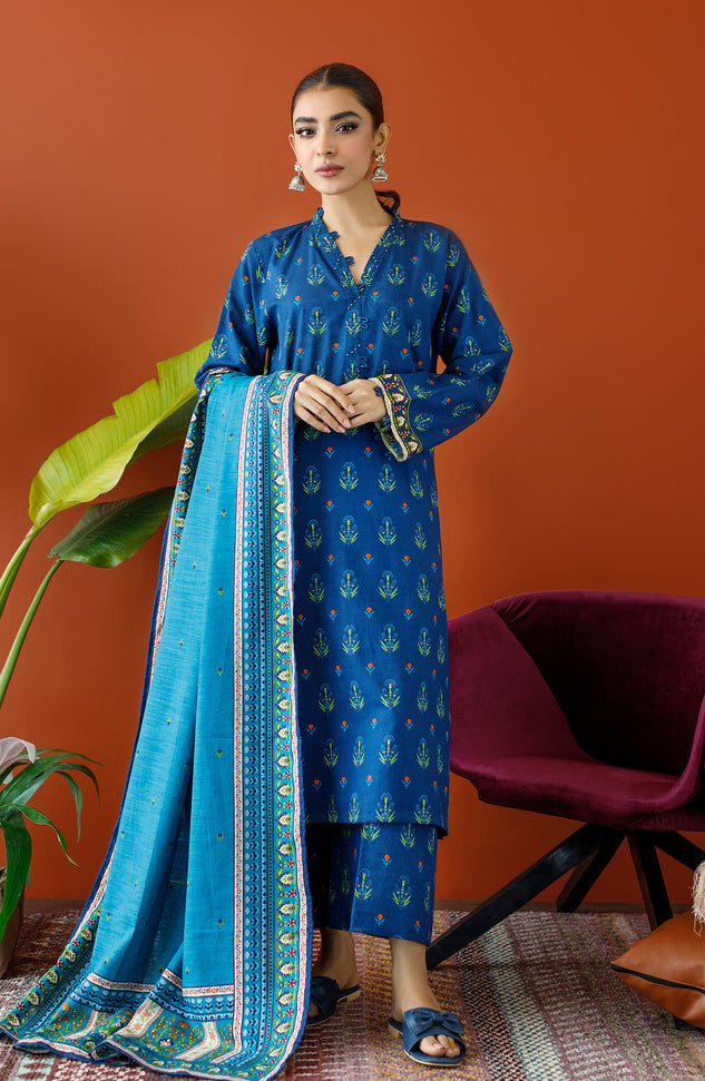 OTL-23-200/U BLUE KHADDAR Women UNSTITCHED SHIRT DUPATTA PANTS
