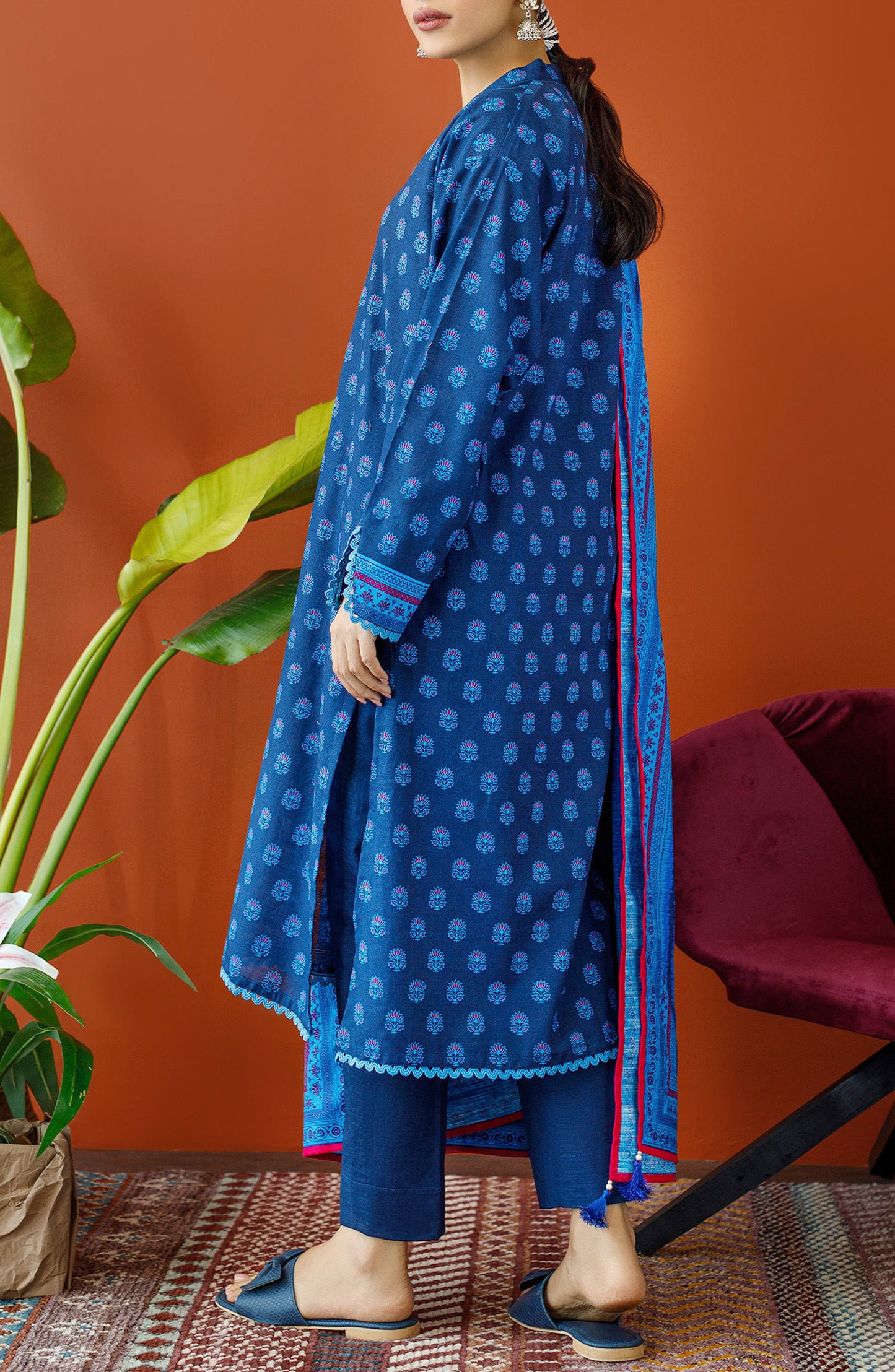 OTL-23-201/S NAVY KHADDAR Women READY TO WEAR SHIRT DUPATTA PANTS