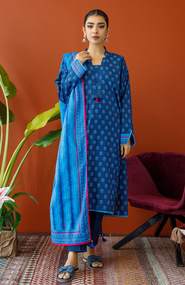 OTL-23-201/U NAVY KHADDAR Women UNSTITCHED SHIRT DUPATTA PANTS