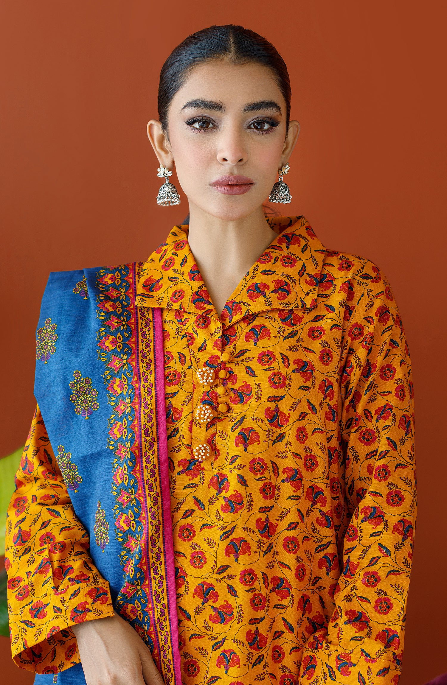 OTL-23-203/U YELLOW KHADDAR Women UNSTITCHED SHIRT DUPATTA PANTS