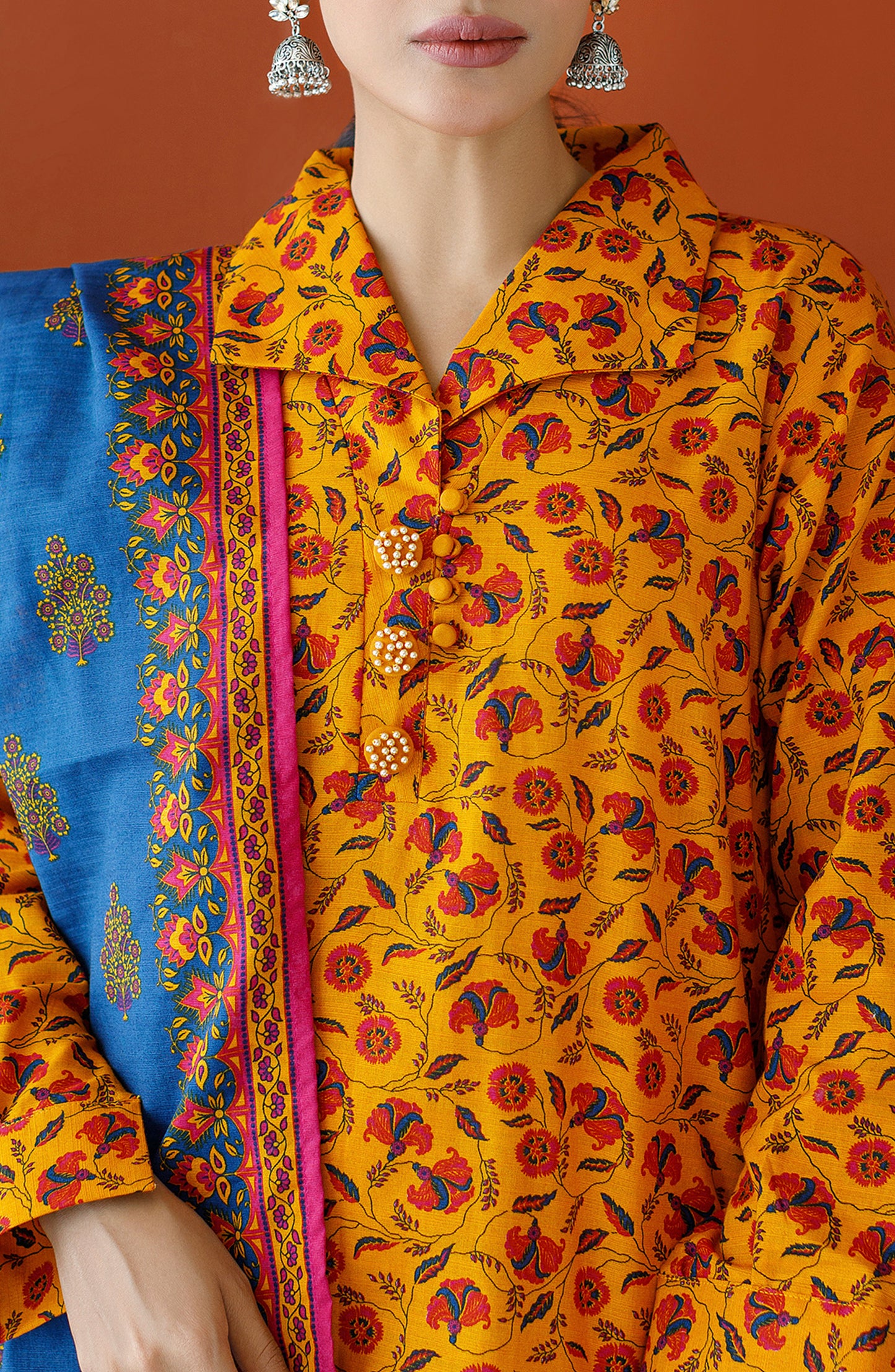 OTL-23-203/U YELLOW KHADDAR Women UNSTITCHED SHIRT DUPATTA PANTS