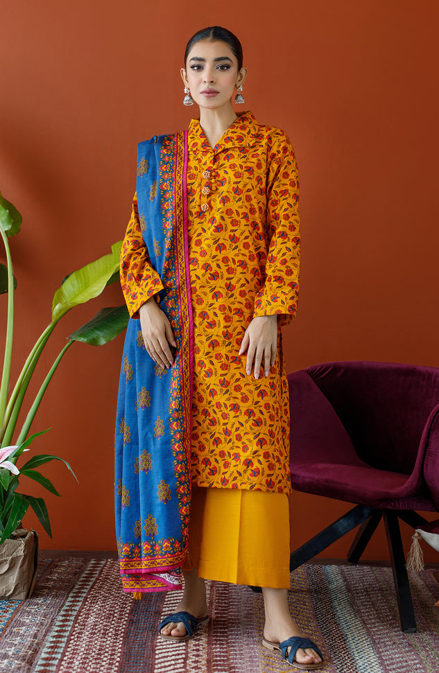 OTL-23-203/U YELLOW KHADDAR Women UNSTITCHED SHIRT DUPATTA PANTS
