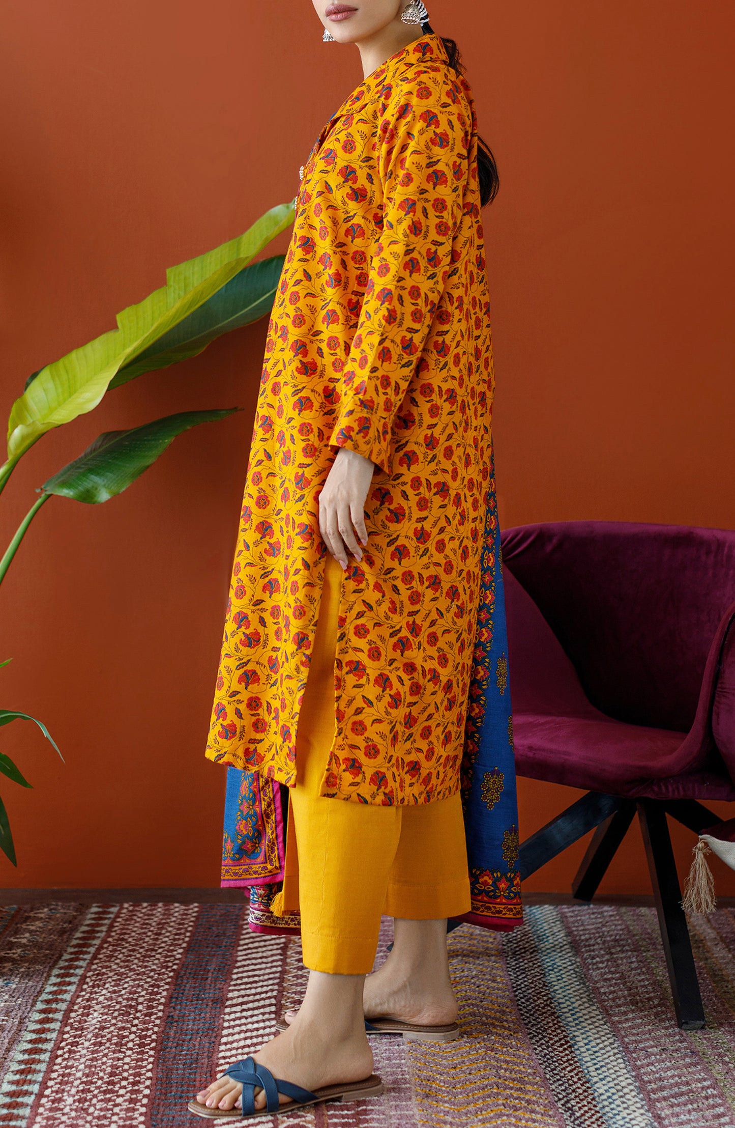 OTL-23-203/U YELLOW KHADDAR Women UNSTITCHED SHIRT DUPATTA PANTS